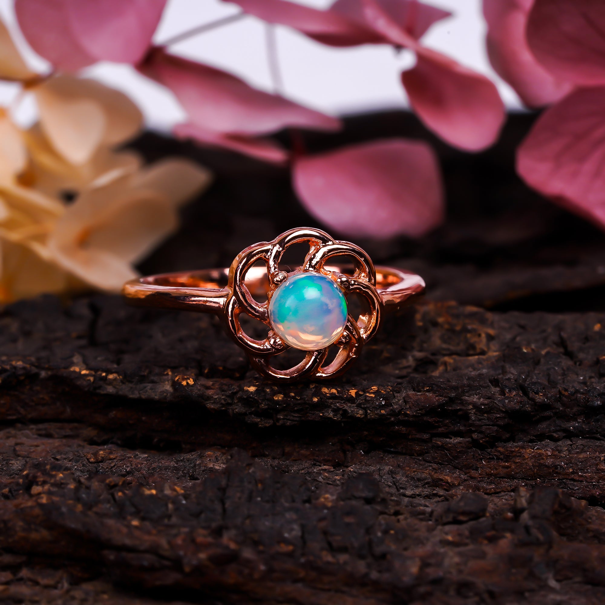 Natural Ethiopian opal 5mm stud earrings in 925 sterling silver, round gemstone jewelry for women.