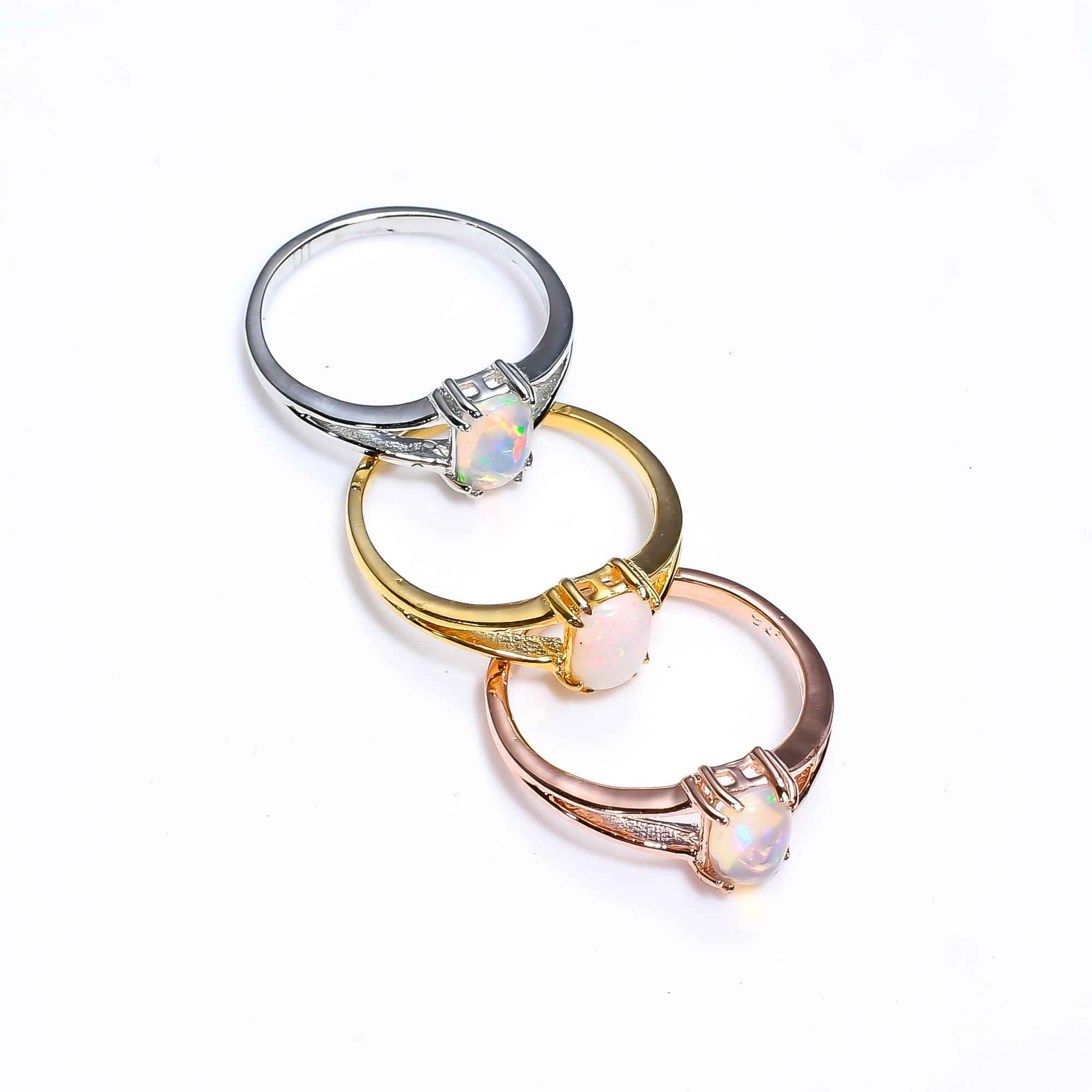 Oval Ethiopian Opal Ring in 925 Sterling Silver, 7x5mm Handmade Fire Opal Ring for Women