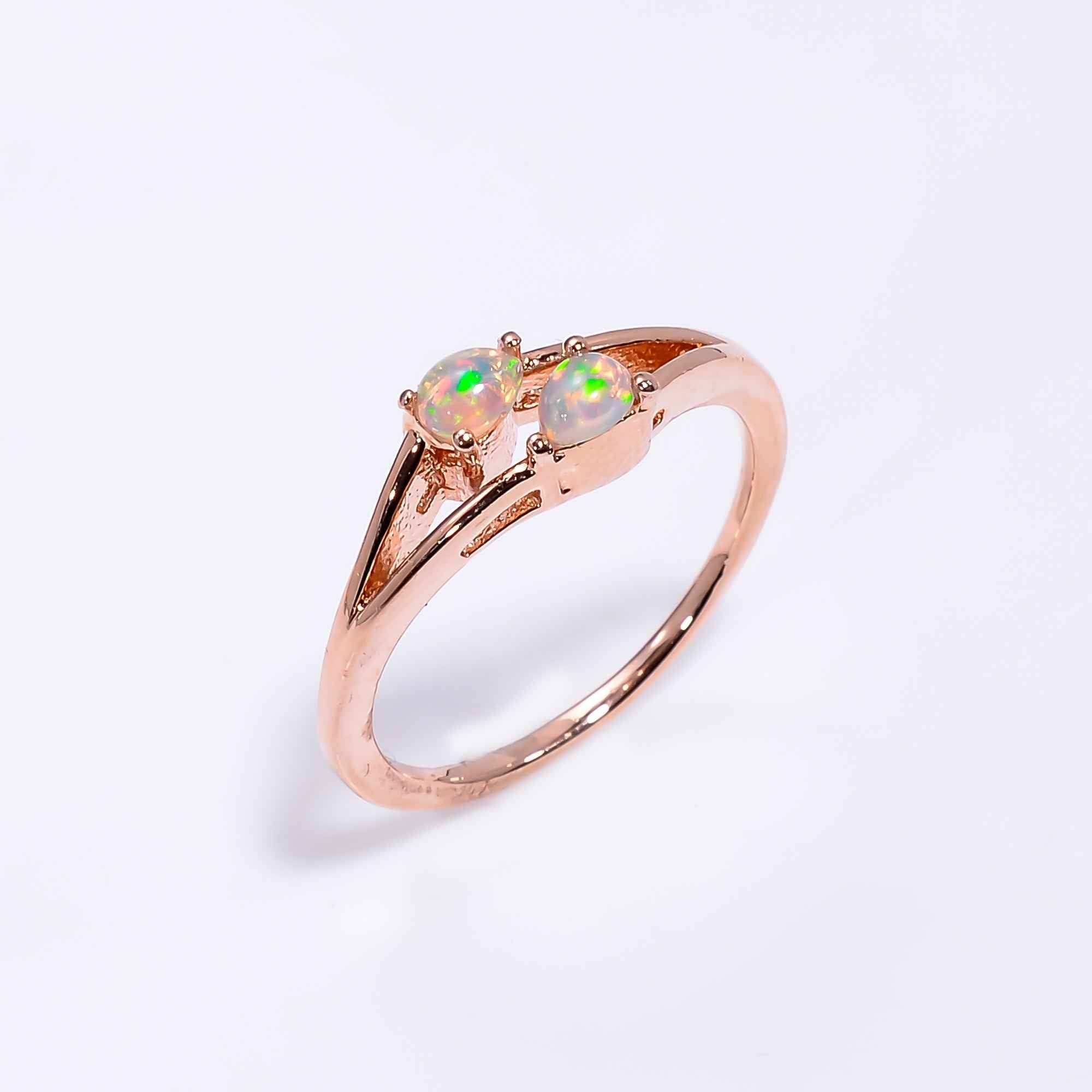 Minimalist Ethiopian Opal Ring in 925 Sterling Silver, 3x4mm Pear Fire Opal Jewelry for Women