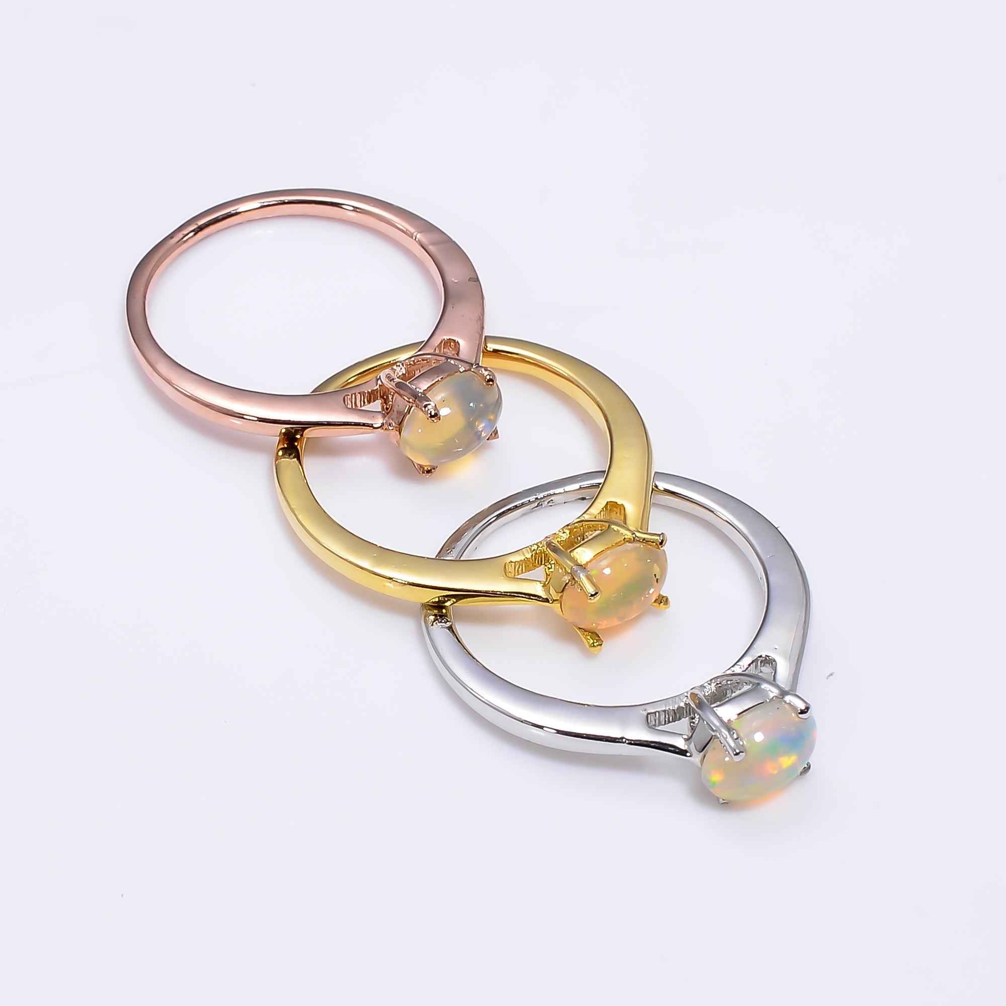 Vintage Ethiopian Opal Ring in 925 Sterling Silver, 4x6mm Oval Fire Opal Jewelry for Women