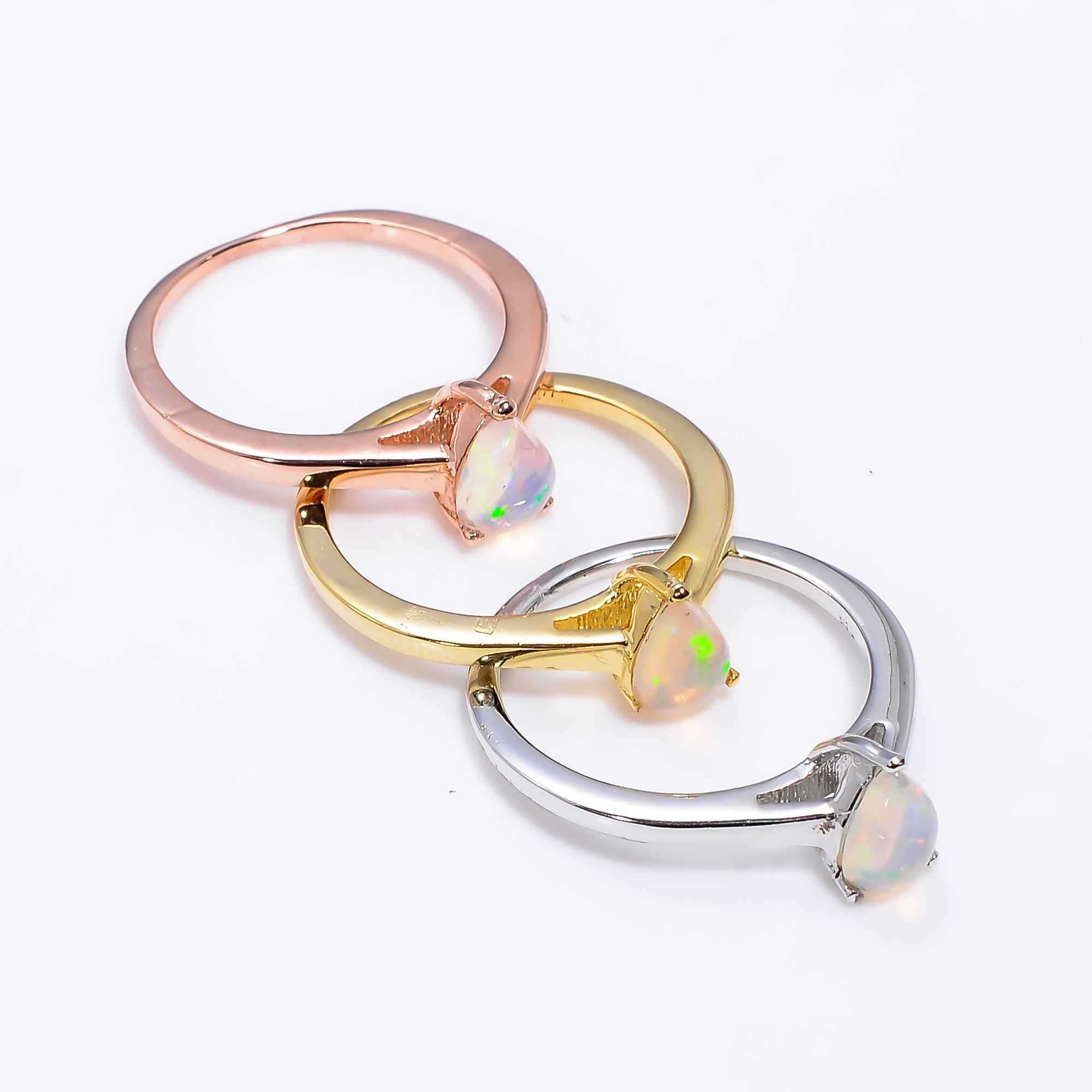 Designer Ethiopian Opal Ring in 925 Sterling Silver, 7x5mm Pear Fire Opal Ring for Women