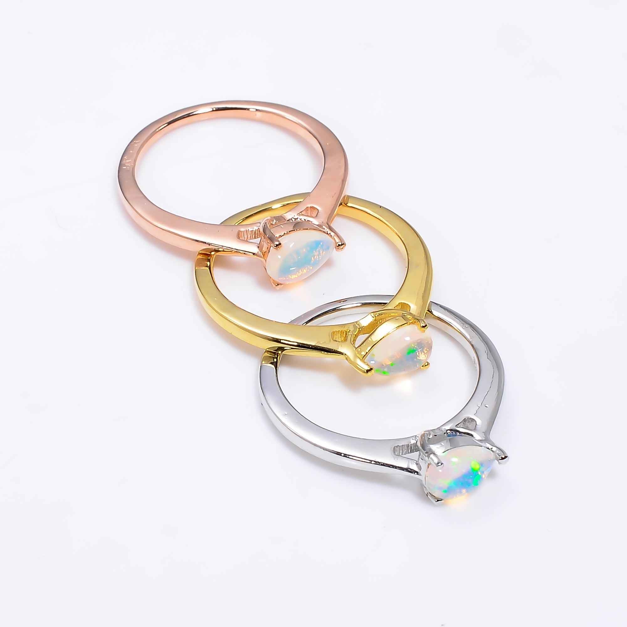 Ethiopian Opal Ring in 925 Sterling Silver, 7x5mm Pear Fire Opal Jewelry for Women