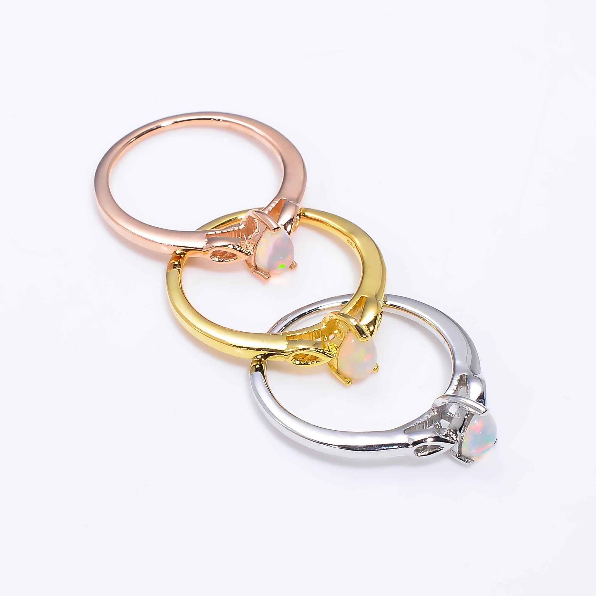 Elegant Pear Ethiopian Opal Ring in 925 Sterling Silver, 4x6mm Fire Opal Jewelry for Women
