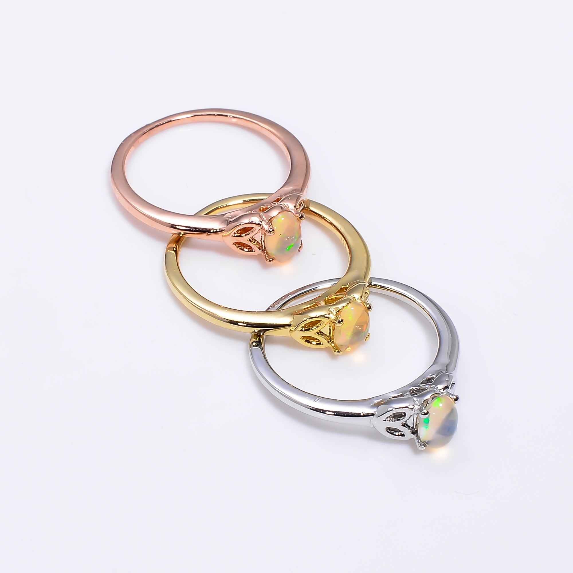 Ethiopian Opal Ring in 925 Sterling Silver, 6x4mm Oval Fire Opal Jewelry for Women