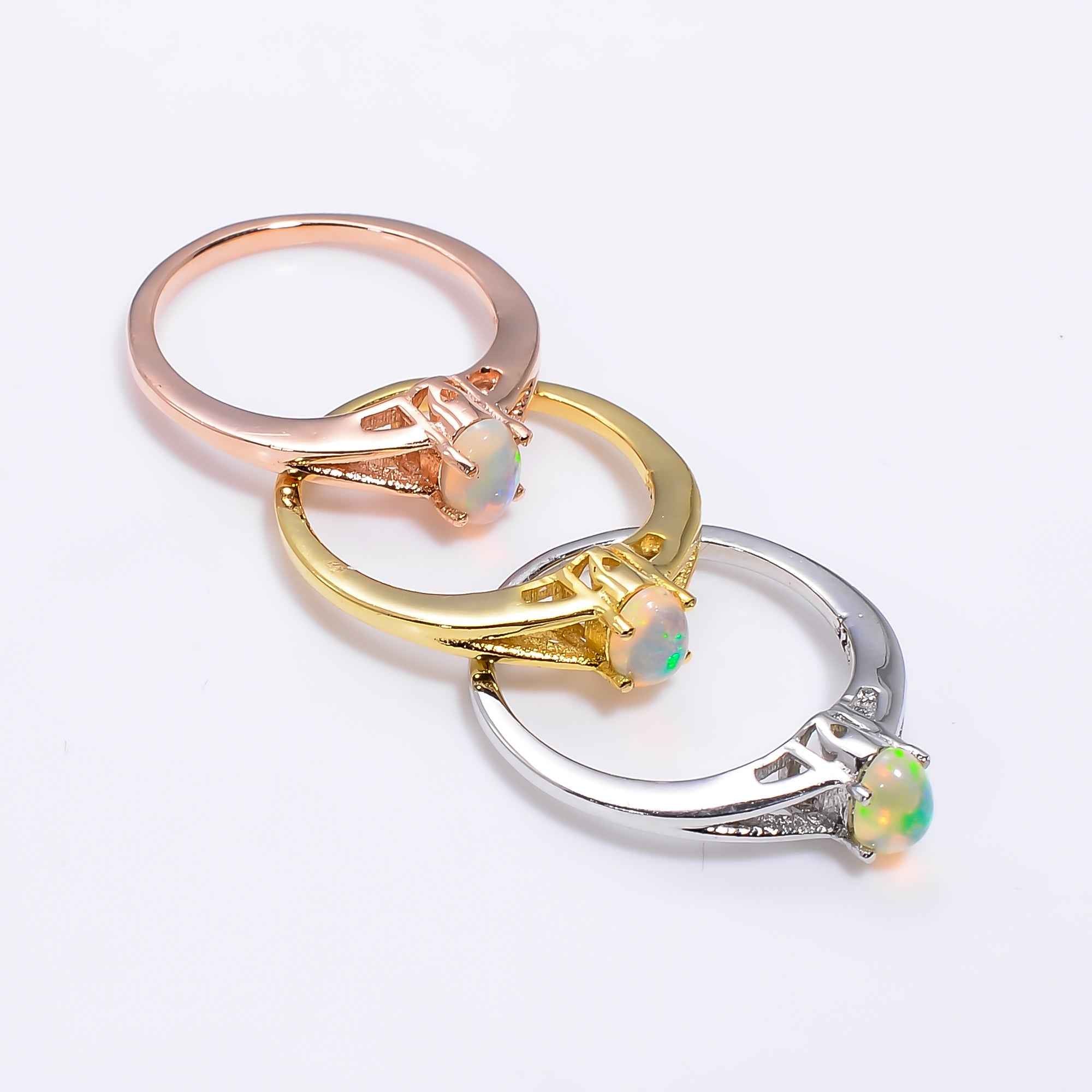 Minimal Ethiopian Opal Ring in 925 Sterling Silver, 4x6mm Oval Fire Opal Jewelry for Women