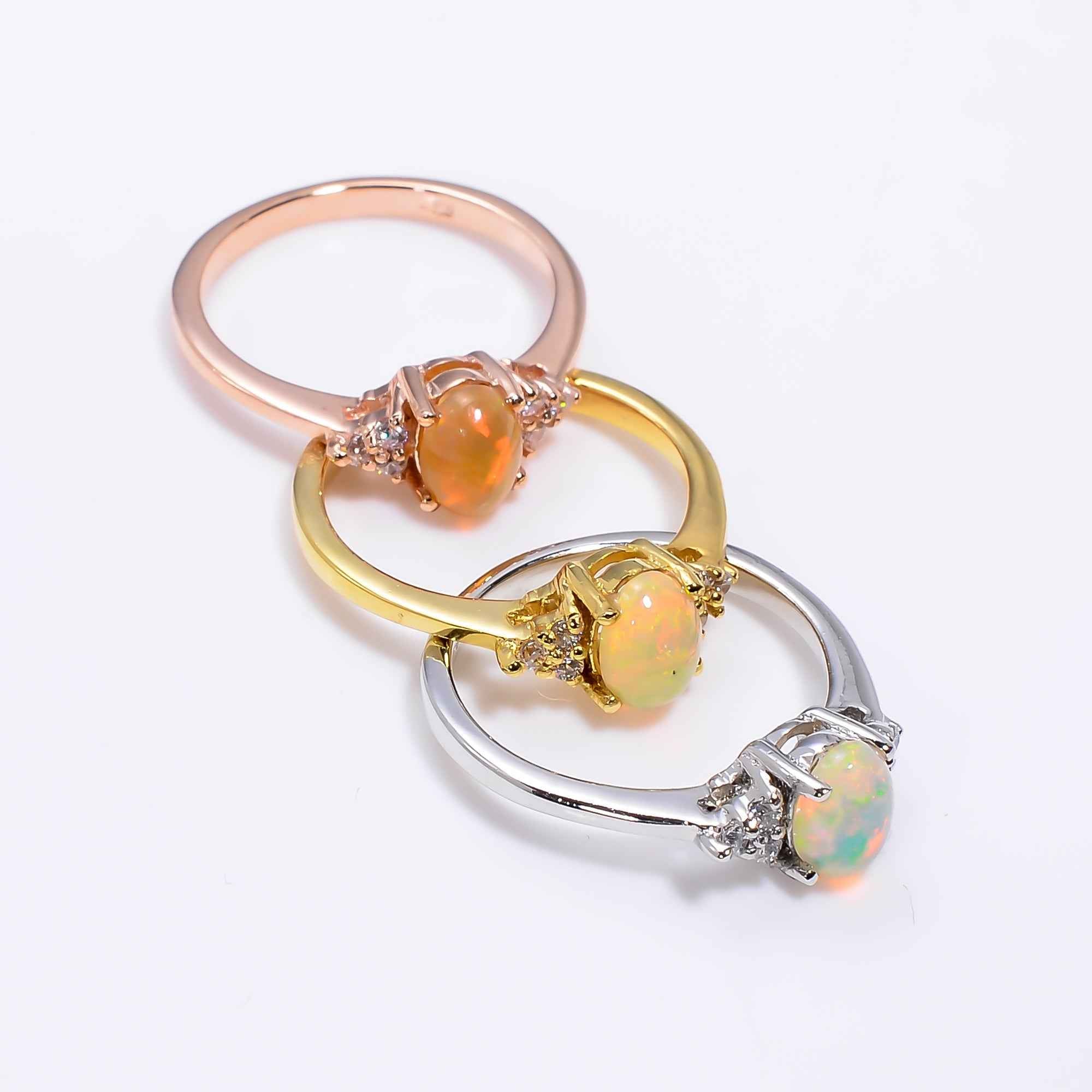 Art Deco Ethiopian Opal Ring in 925 Sterling Silver, 7x5mm Oval Fire Opal Jewelry for Women