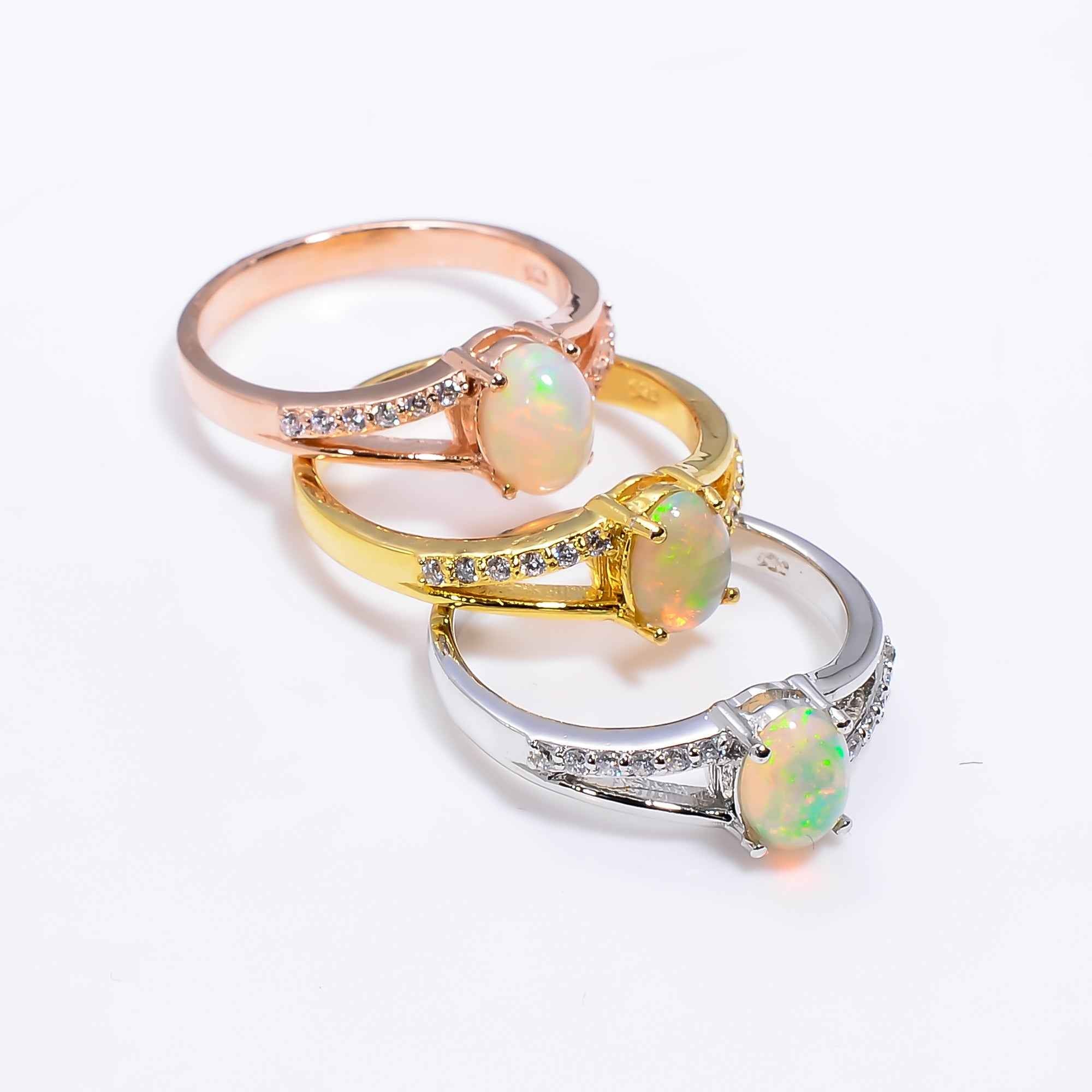 Vintage Ethiopian Opal Ring in 925 Sterling Silver, 7x5mm Oval Fire Opal Jewelry for Women