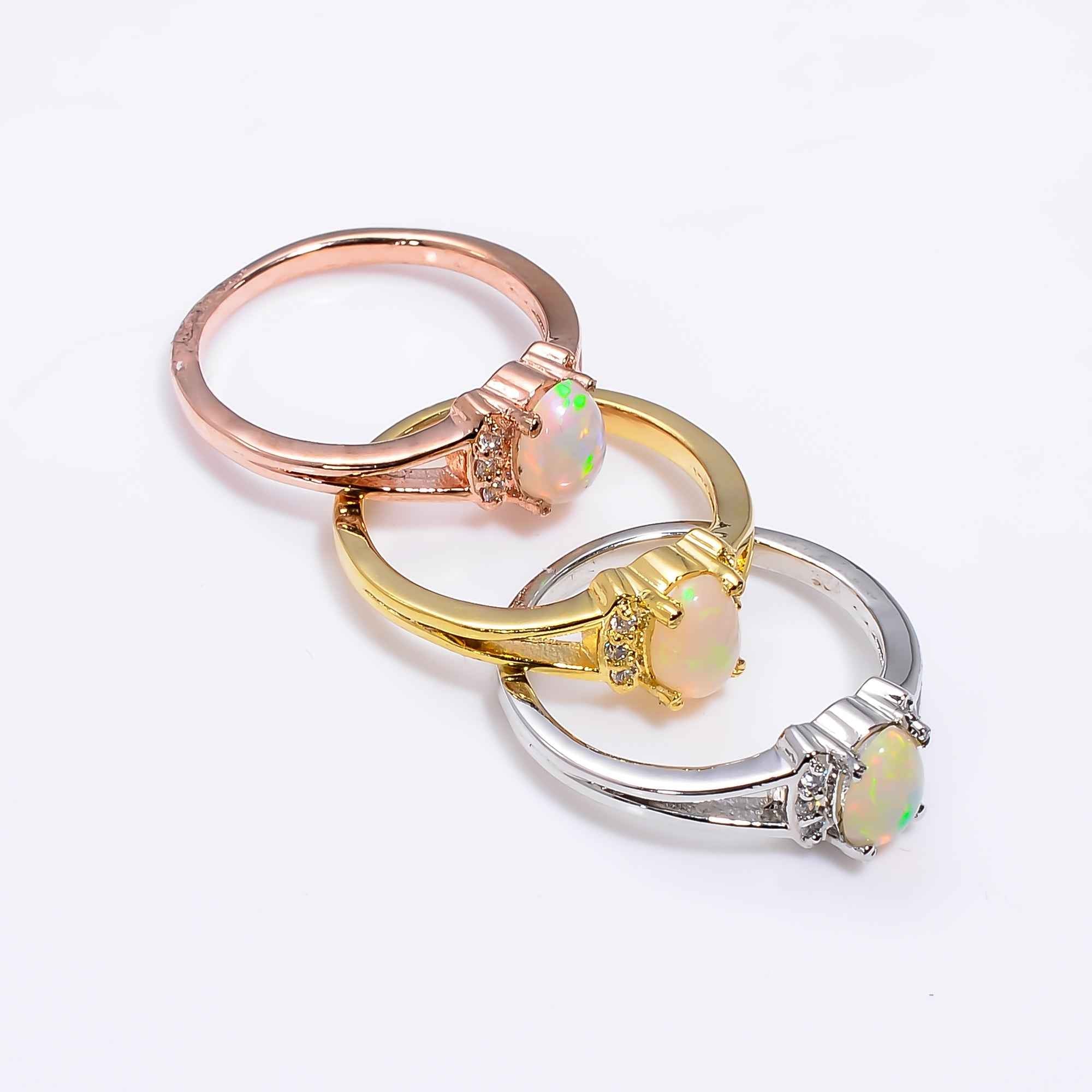 Natural Ethiopian Opal Ring 7x5mm Oval 925 Sterling Silver Handmade Minimalist Gemstone Ring for Women