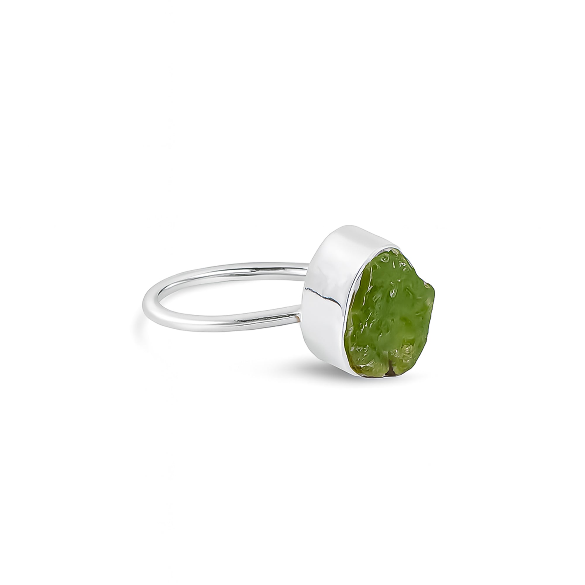 Raw Peridot Ring in 925 Sterling Silver Rough Gemstone Bezel Ring Handmade August Birthstone Jewelry