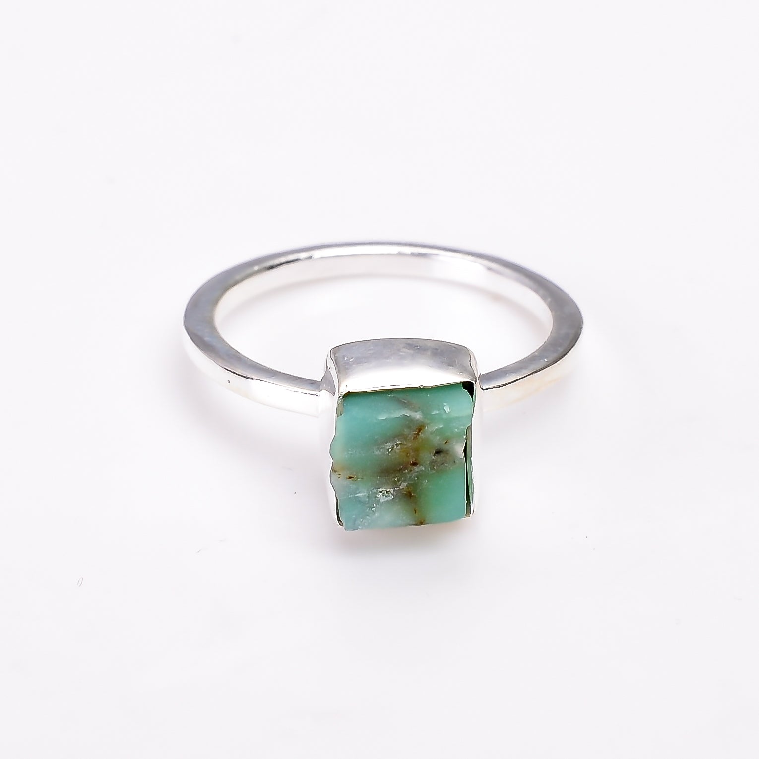 Raw Chrysoprase Ring in 925 Sterling Silver Rough  Ring Handmade Jewelry Gift for Her