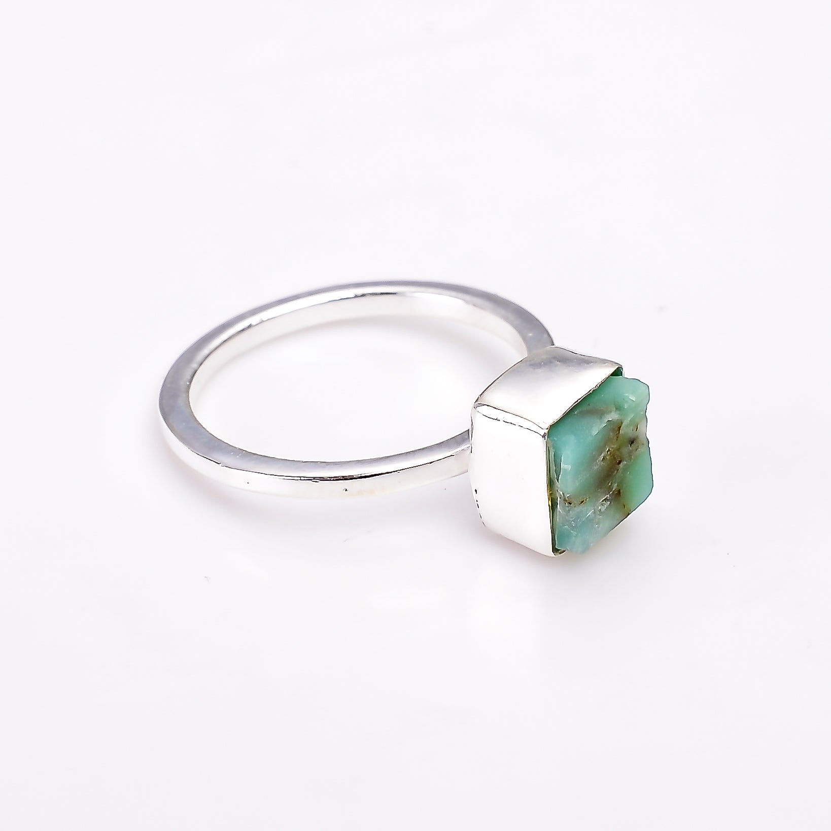 Raw Chrysoprase Ring in 925 Sterling Silver Rough  Ring Handmade Jewelry Gift for Her