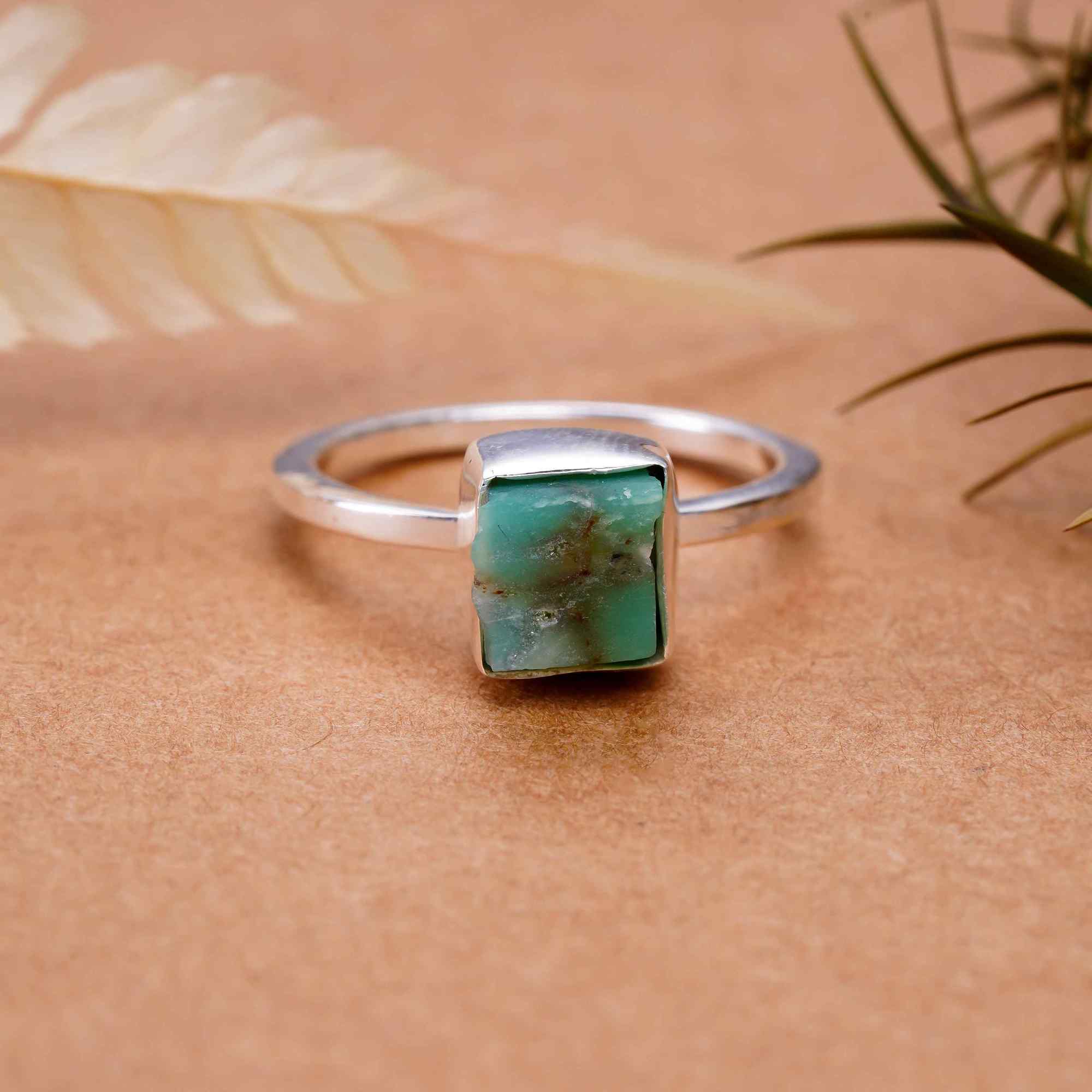 Raw Chrysoprase Ring in 925 Sterling Silver Rough  Ring Handmade Jewelry Gift for Her
