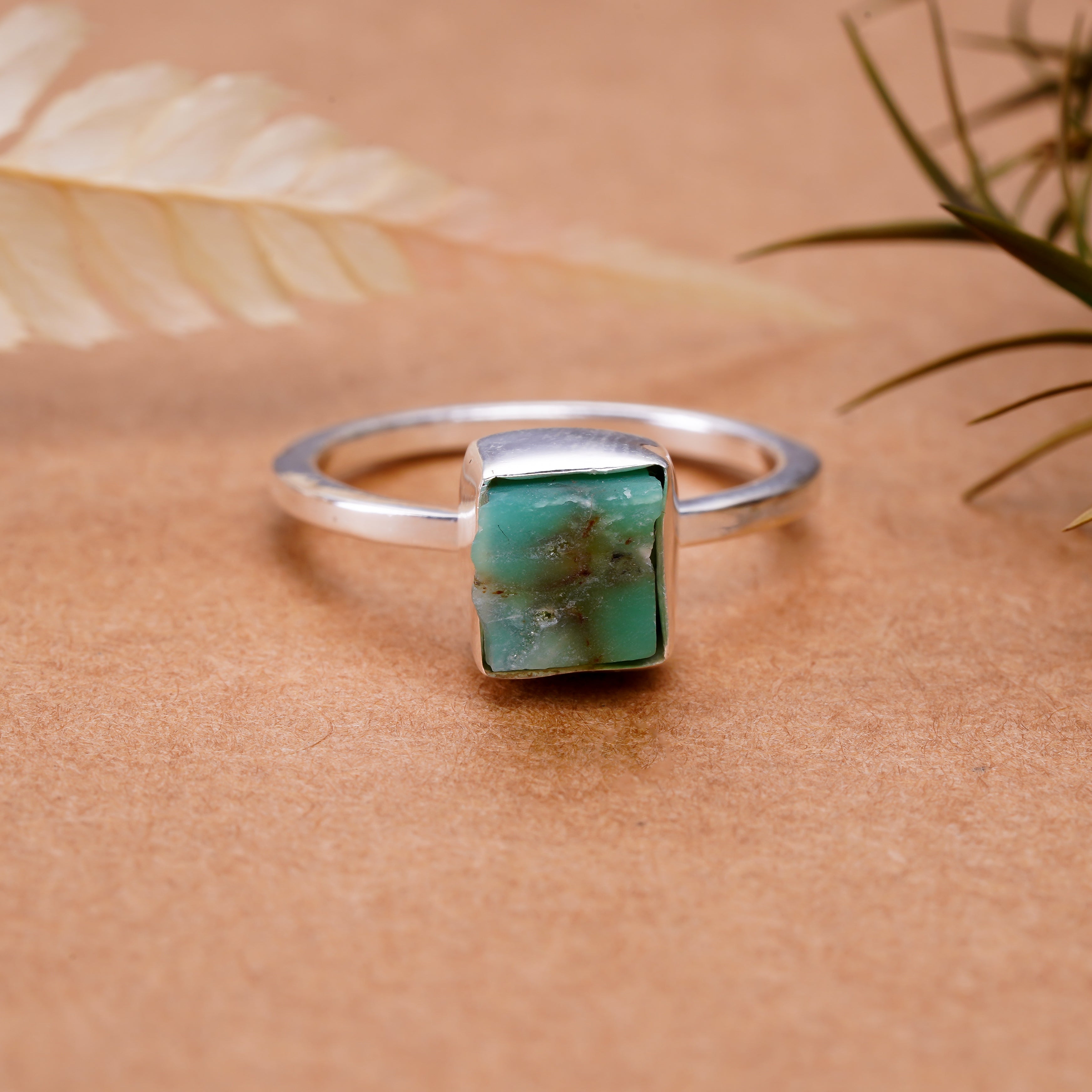 Raw Chrysoprase Ring in 925 Sterling Silver Rough  Ring Handmade Jewelry Gift for Her