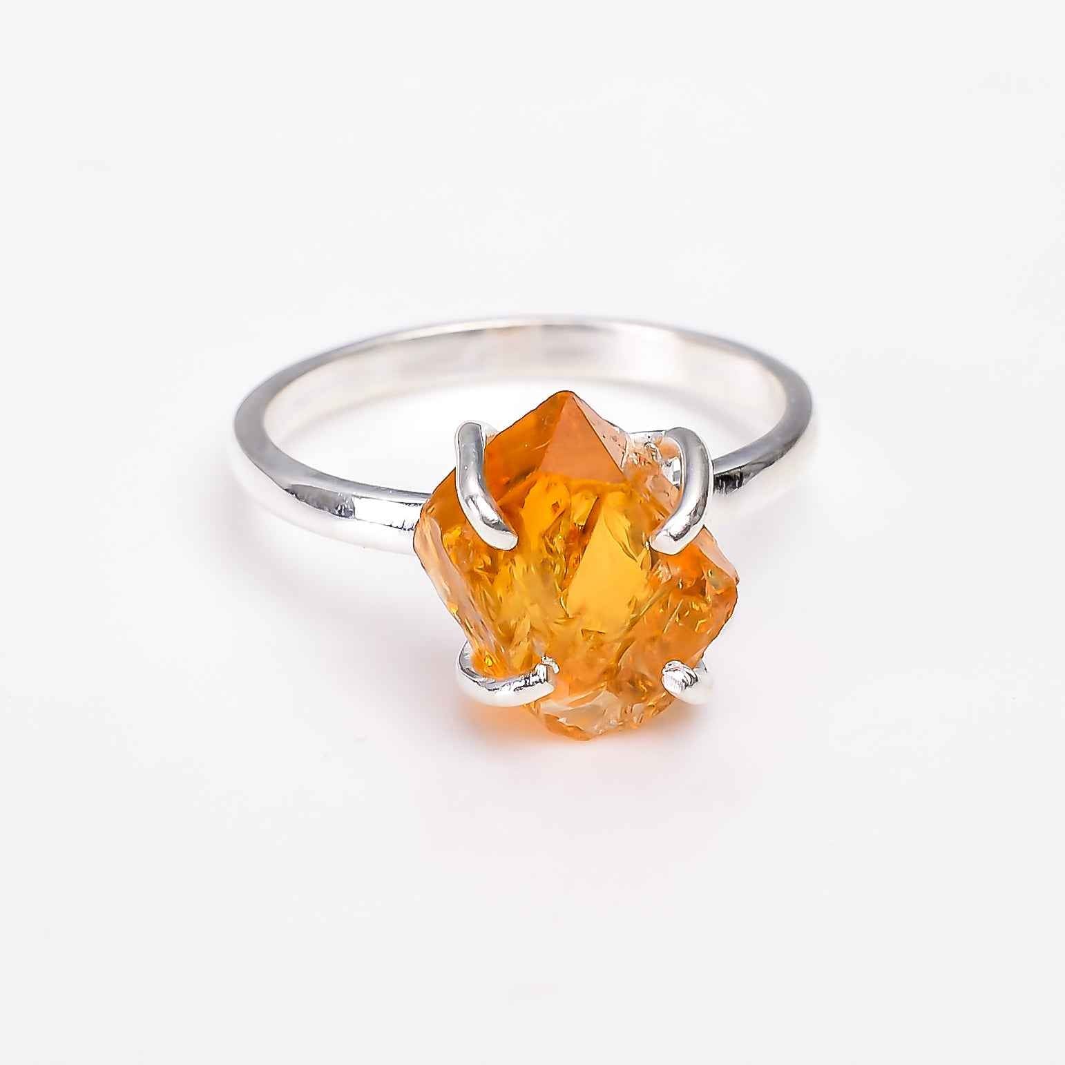 Raw Citrine Ring in 925 Sterling Silver Rough Gemstone Ring Handmade Jewelry Gift for Her