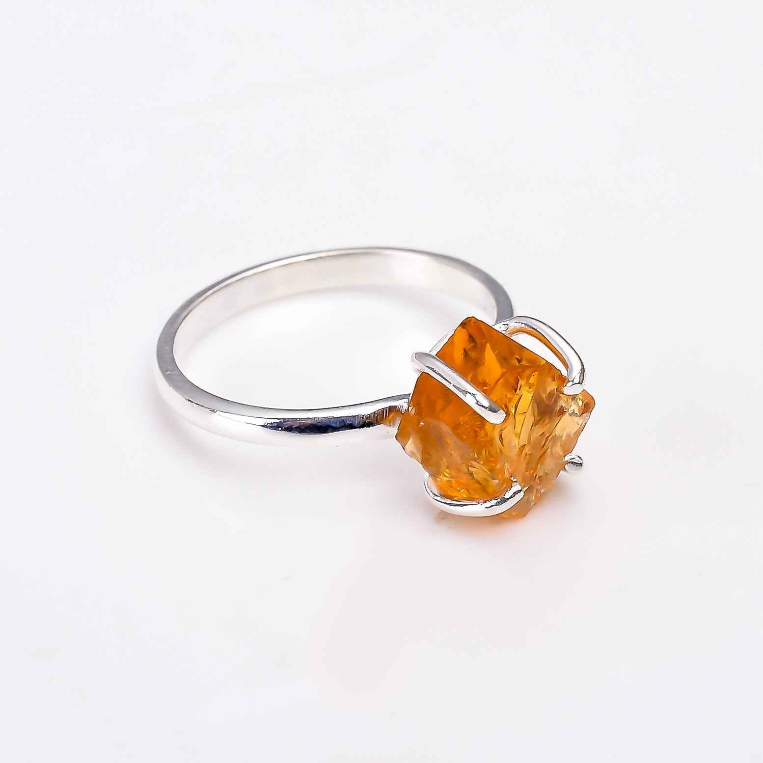 Raw Citrine Ring in 925 Sterling Silver Rough Gemstone Ring Handmade Jewelry Gift for Her
