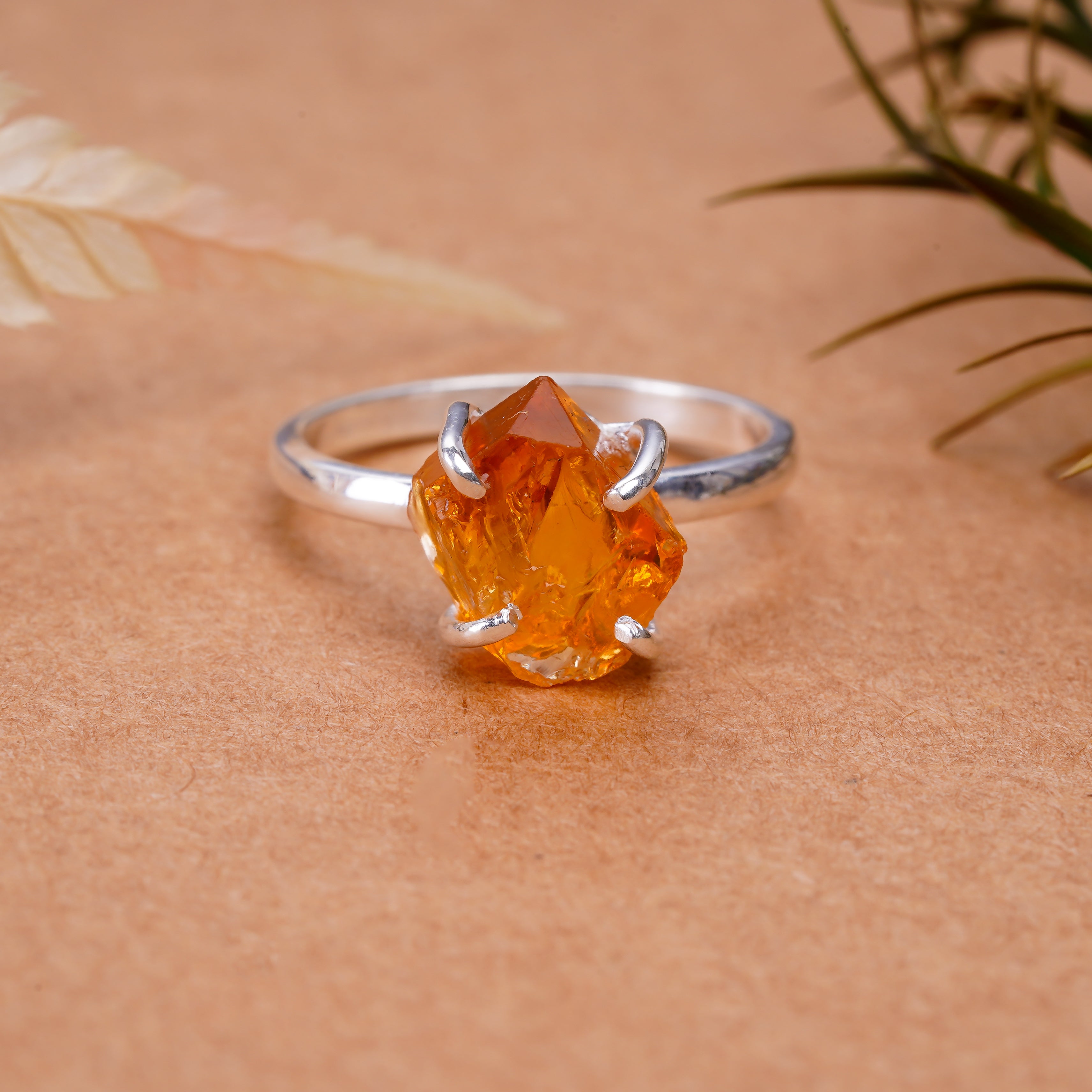 Raw Citrine Ring in 925 Sterling Silver Rough Gemstone Ring Handmade Jewelry Gift for Her