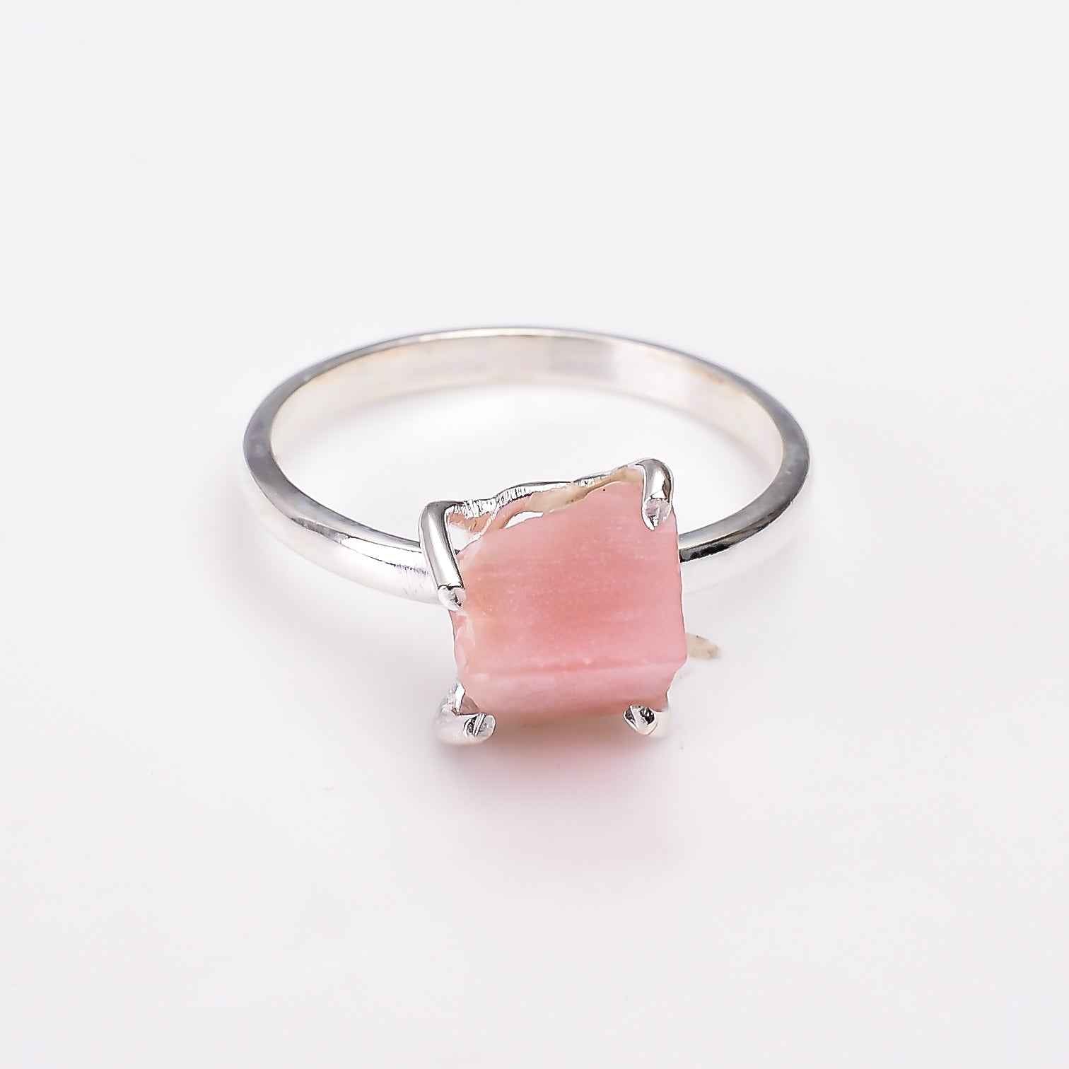 Raw Pink Opal Ring in 925 Sterling Silver Rough Gemstone Ring Handmade October Birthstone Jewelry
