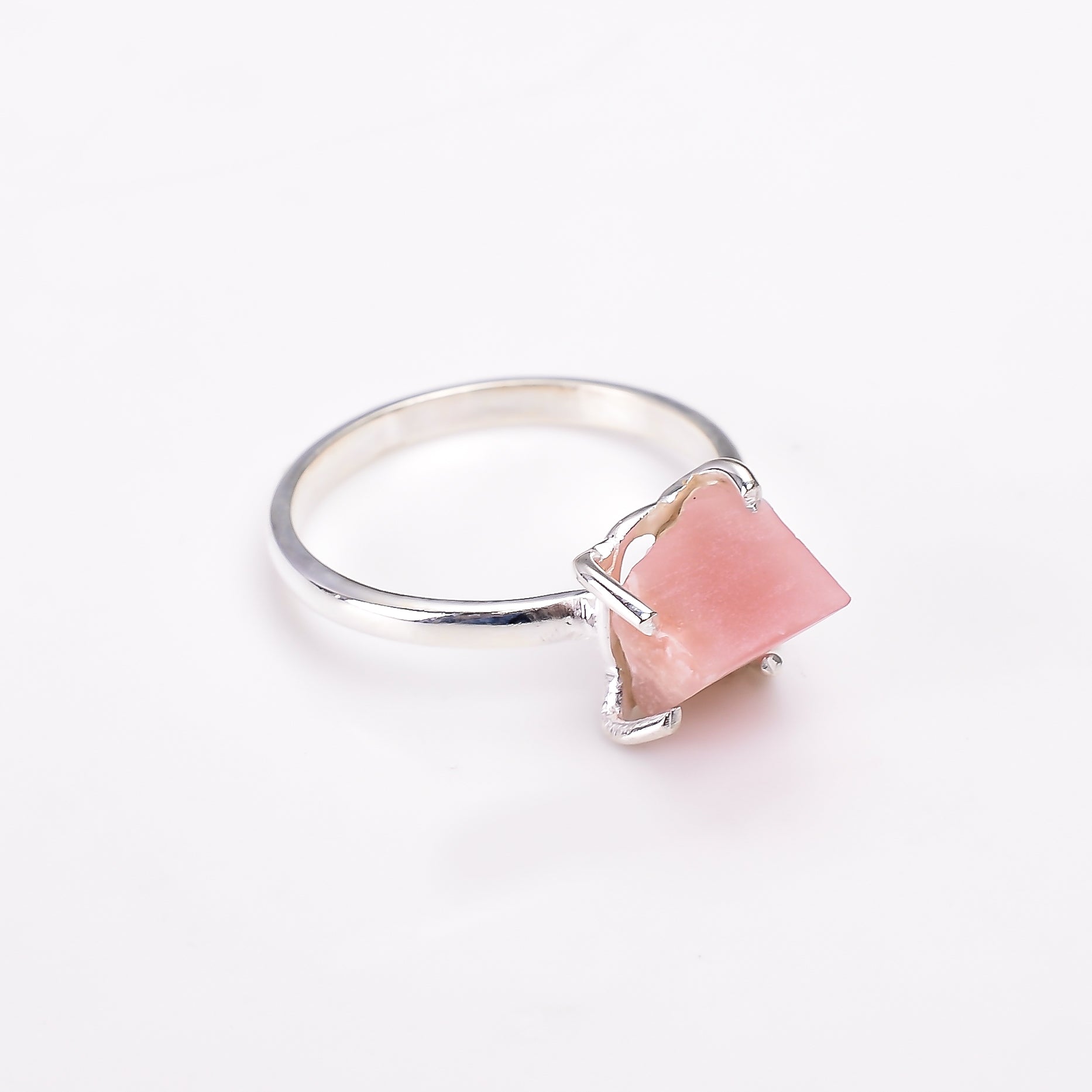 Raw Pink Opal Ring in 925 Sterling Silver Rough Gemstone Ring Handmade October Birthstone Jewelry