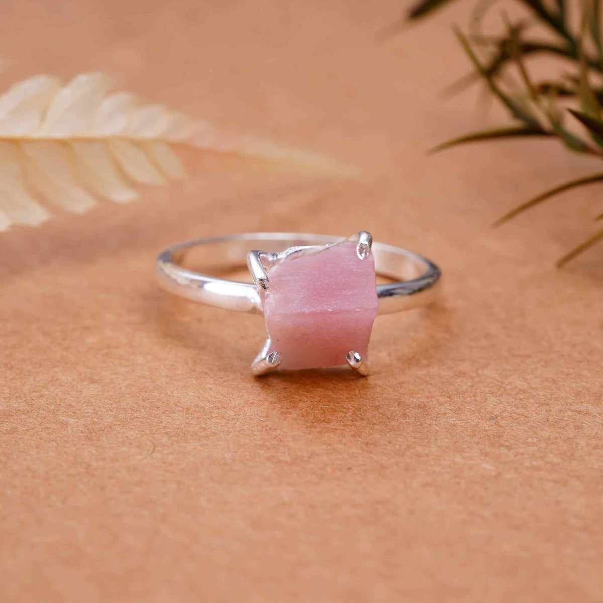 Raw Pink Opal Ringin 925 Sterling Silver Rough Gemstone Ring Handmade October Birthstone Jewelry