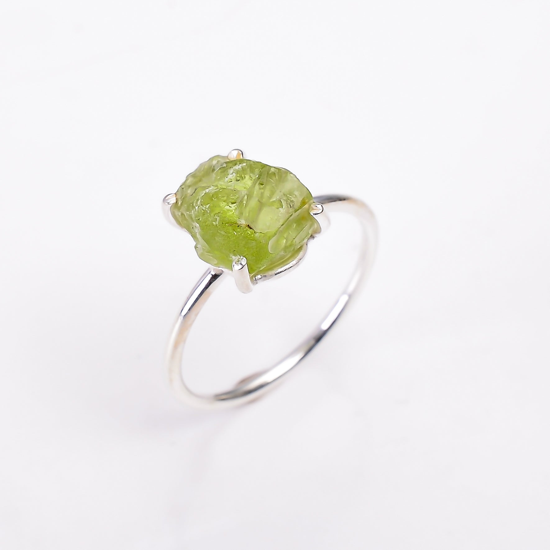 Raw Peridot Ring in 925 Sterling Silver Rough Gemstone Ring Handmade August Birthstone Jewelry