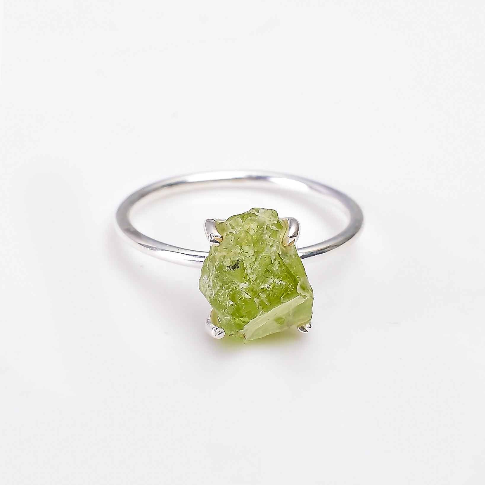 Raw Peridot Ring in 925 Sterling Silver Rough Gemstone Ring Handmade August Birthstone Jewelry