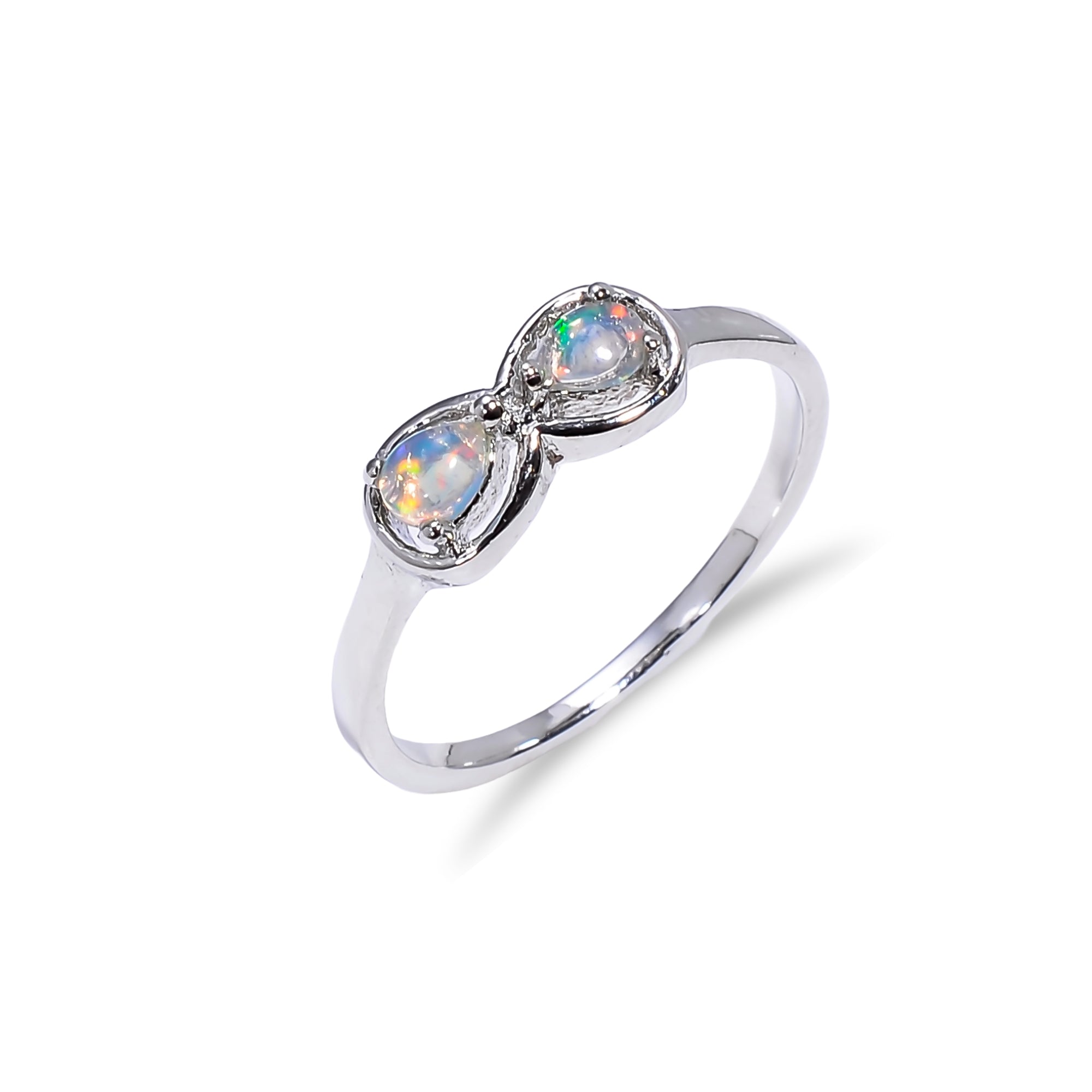 Natural Ethiopian Opal pear-shaped ring in 925 sterling silver, featuring a 3x4mm opal for women.