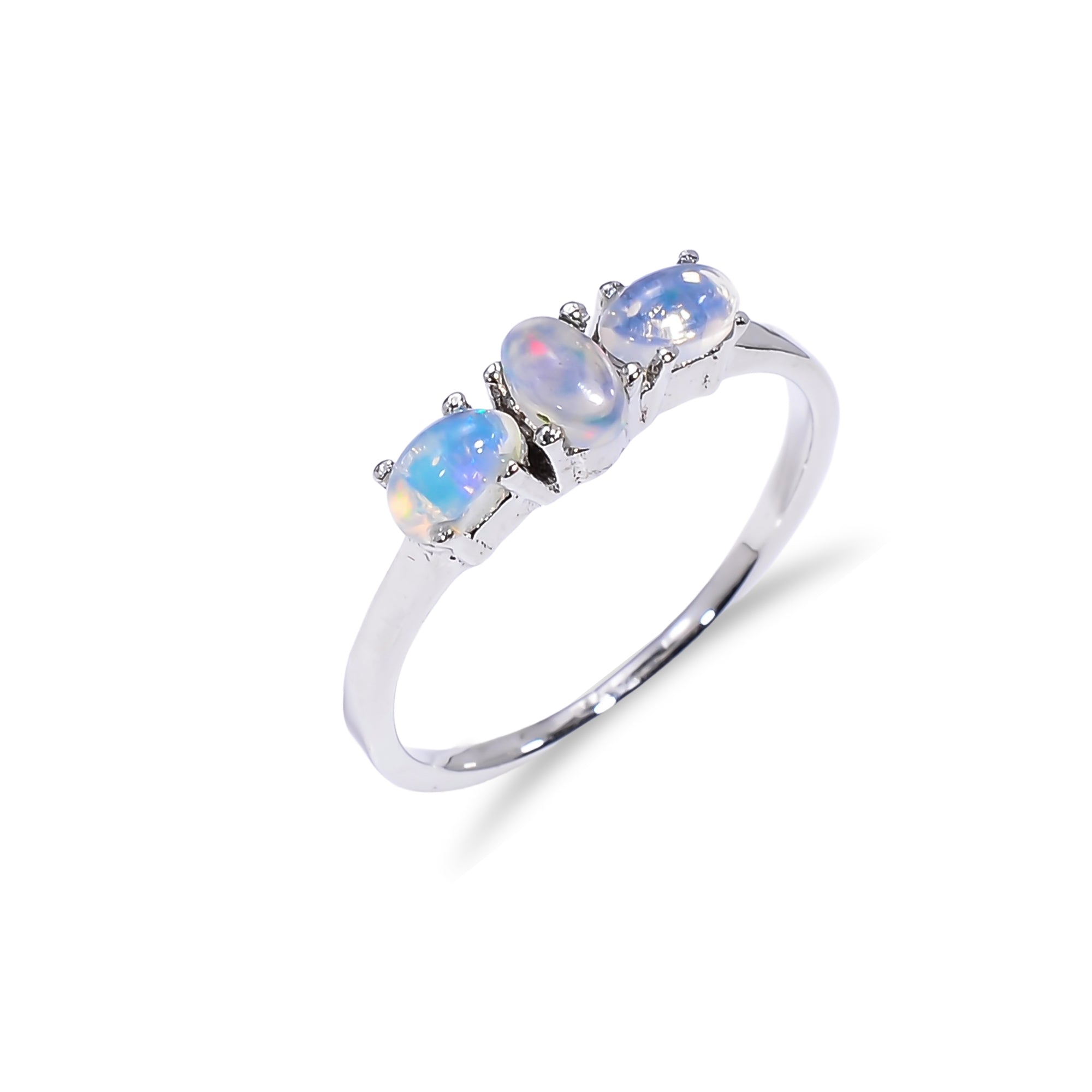Oval opal ring in 925 sterling silver featuring a 3x5mm handmade opal, elegant jewelry for women by Himalya Quartz.