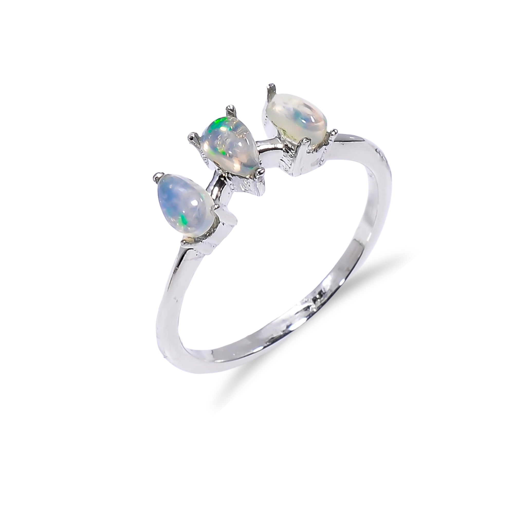Ethiopian opal ring in 925 sterling silver with a 3x5mm opal, featuring a sleek design, ideal as a gift for women.