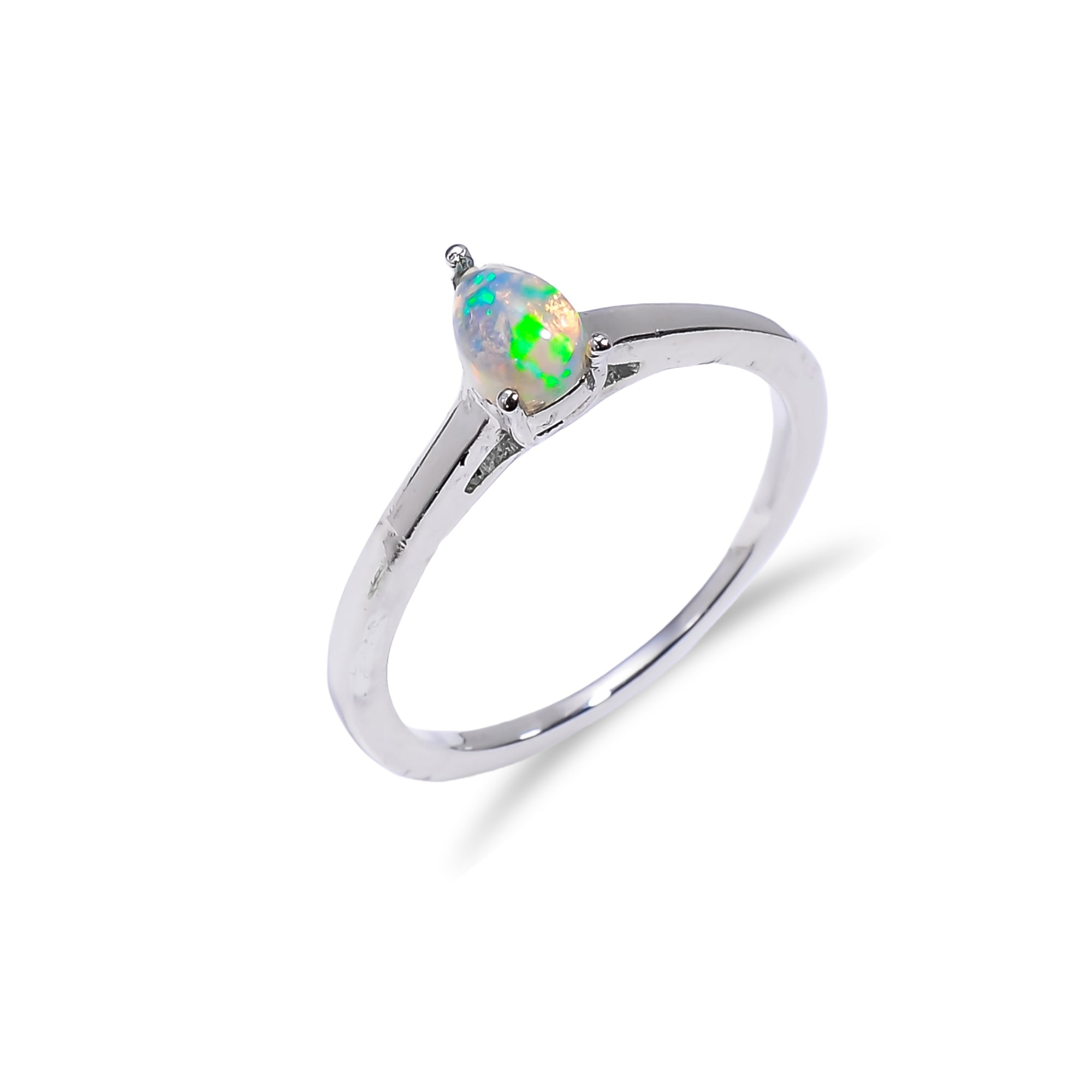 Ethiopian opal ring in 925 sterling silver featuring a 6x4mm natural fire opal, handmade jewelry for women by Himalya Quartz