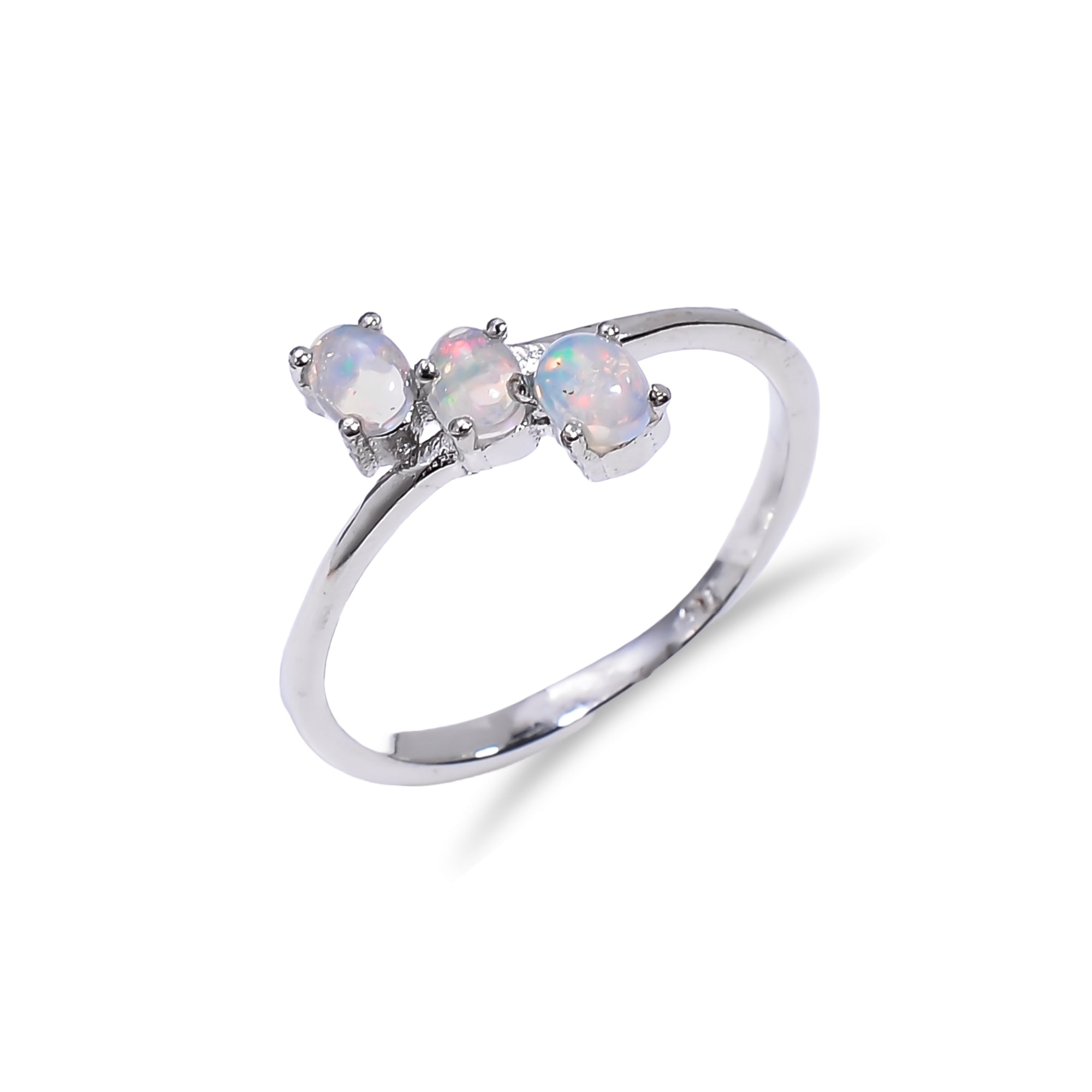 Natural Ethiopian opal oval ring in 925 sterling silver with a 3x4mm gemstone, minimalist handmade design for women.