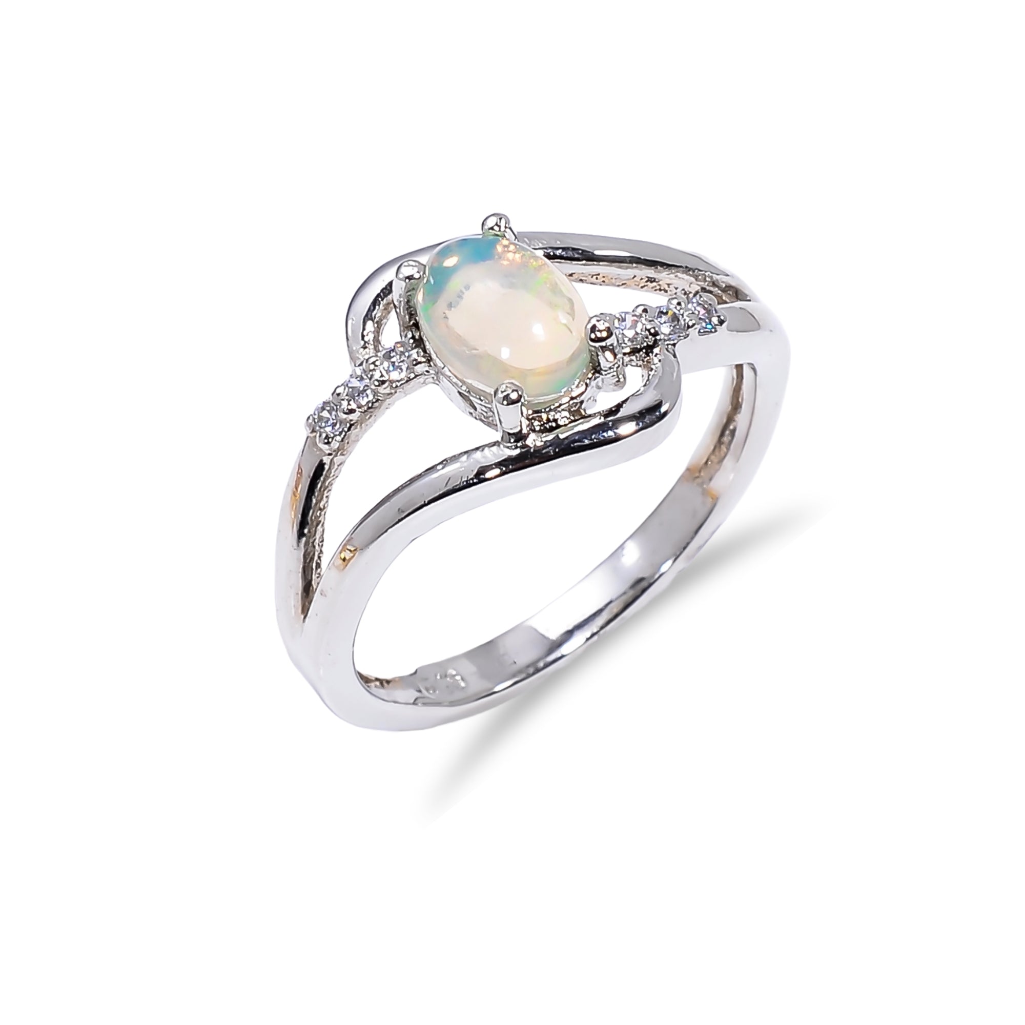 Ethiopian opal ring with 7x5mm oval opal stone set in sterling silver, designed for women, from Himalya Quartz.