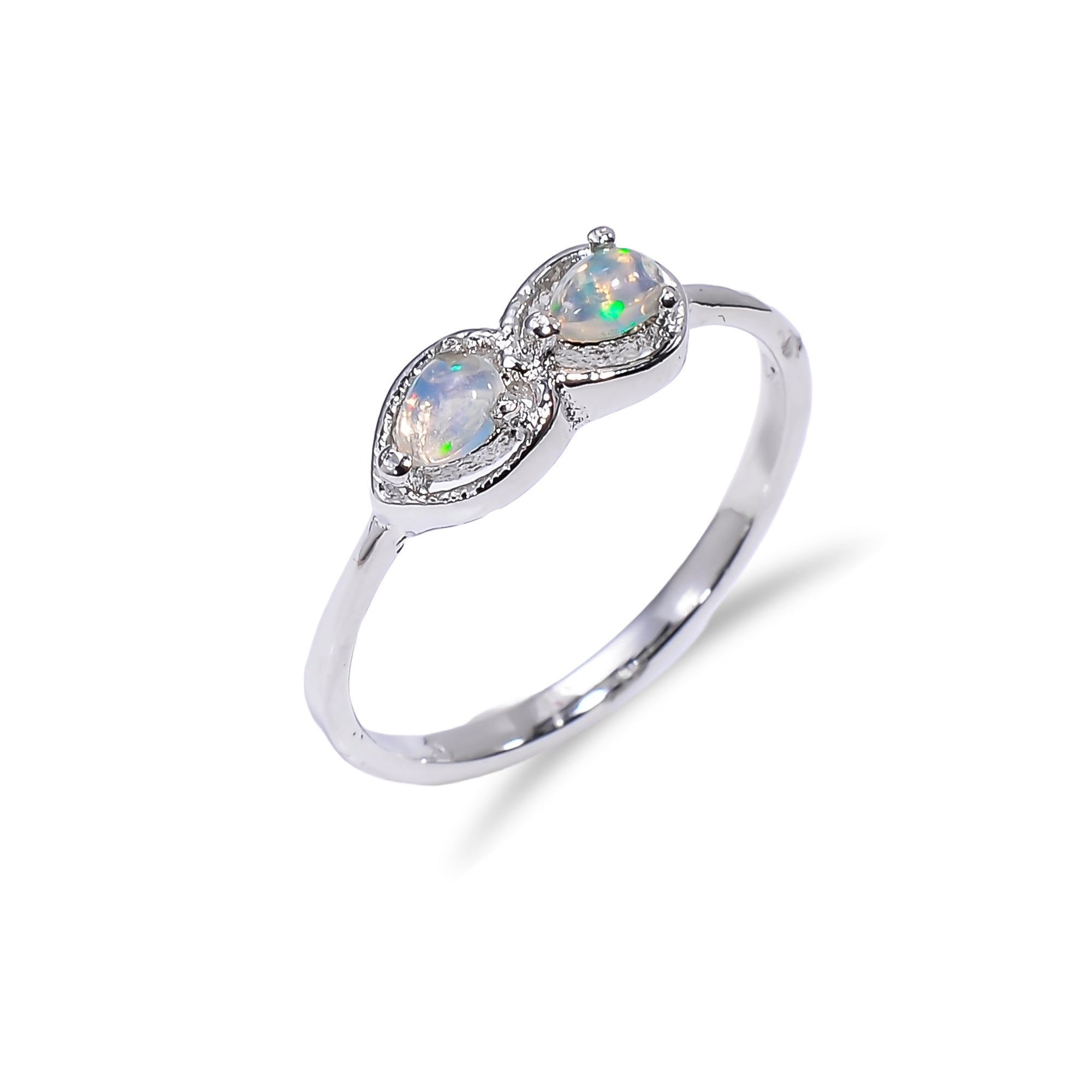 Pear cut Ethiopian opal ring in 925 sterling silver with a 3x4mm opal, handmade jewelry for women by Himalya Quartz