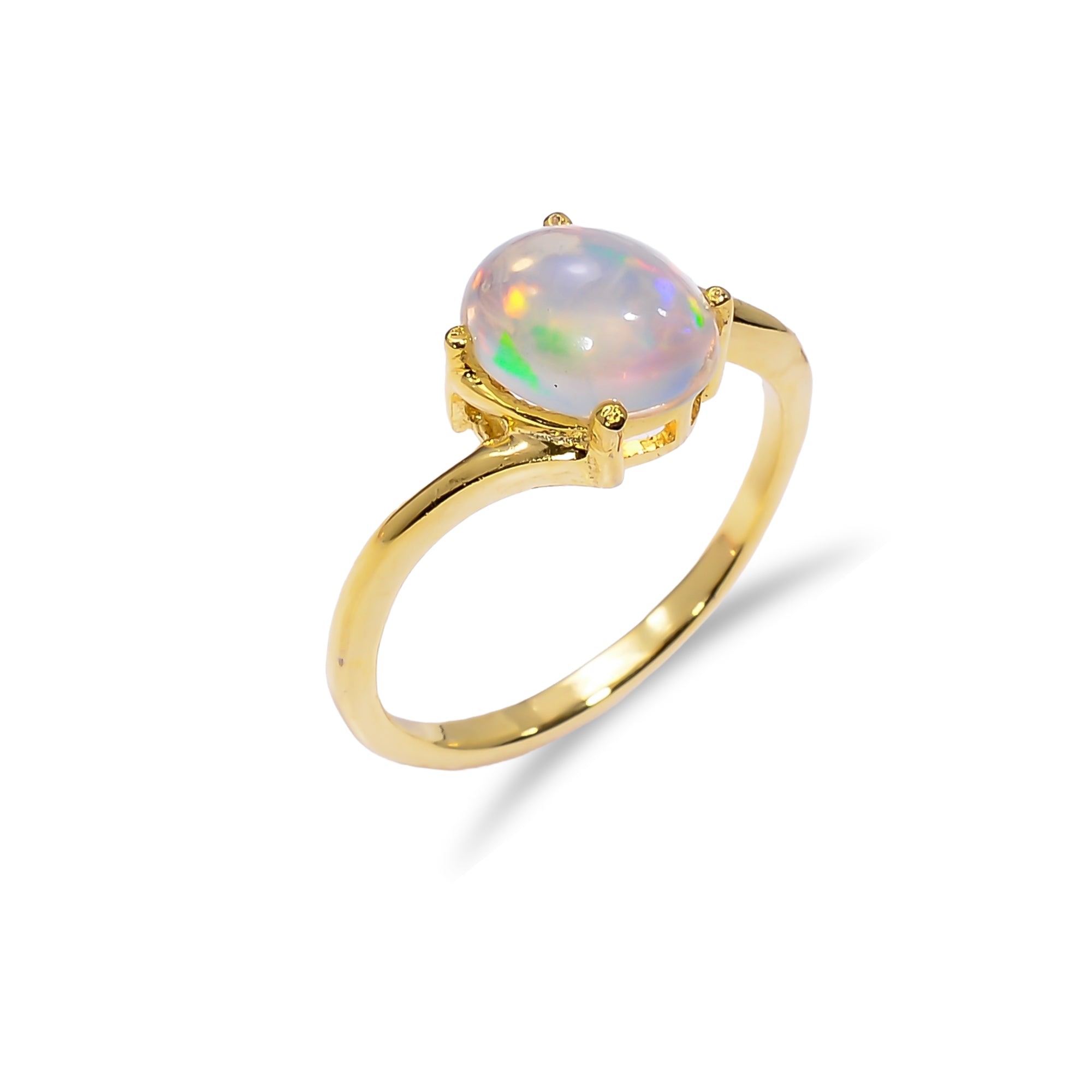 Ethiopian Opal ring in 925 Sterling Silver with 7x9mm oval fire opal, women's statement jewelry by Himalya Quartz.
