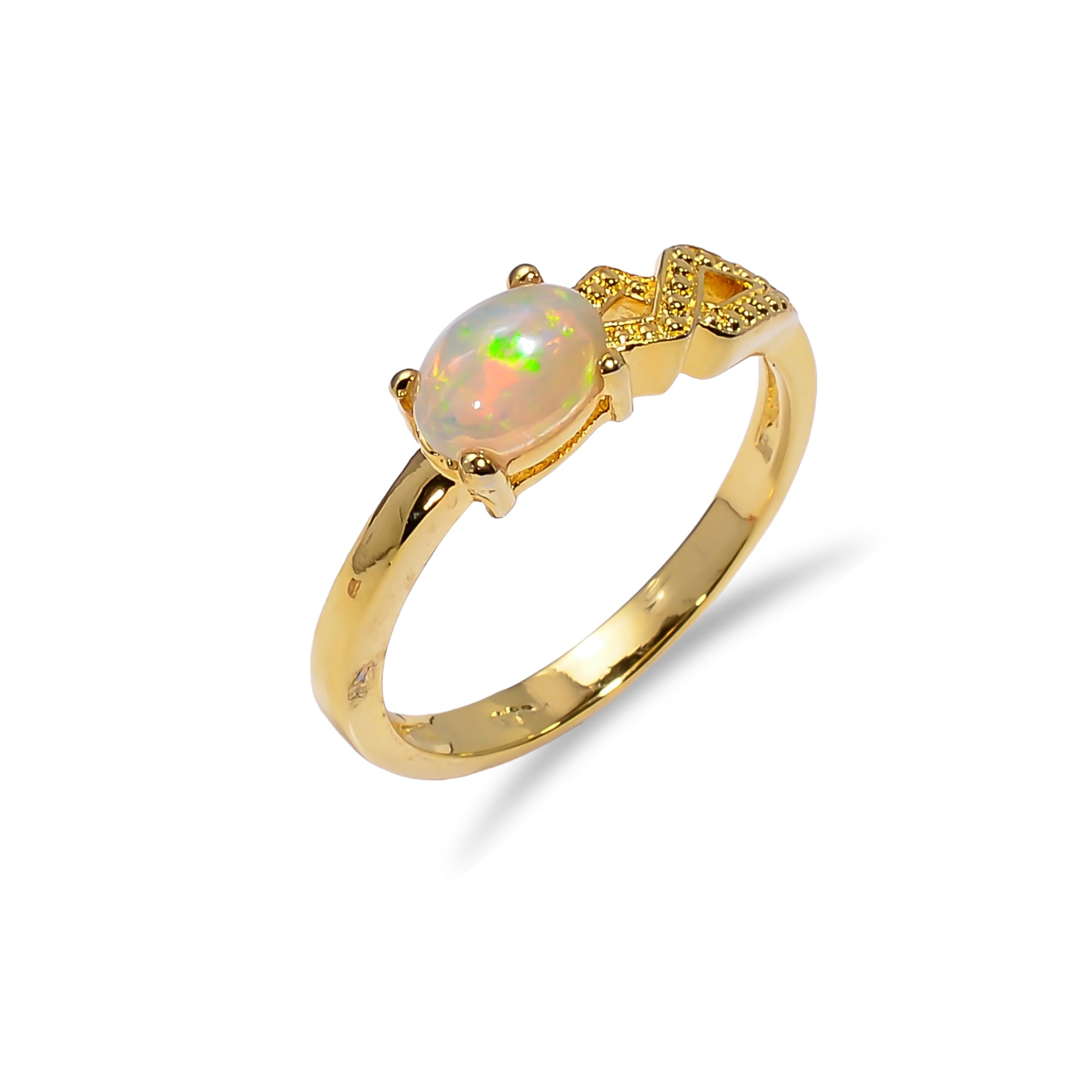 Sterling silver Ethiopian opal ring with 7x5mm fire opal, elegant jewelry for women featuring a smooth oval design.