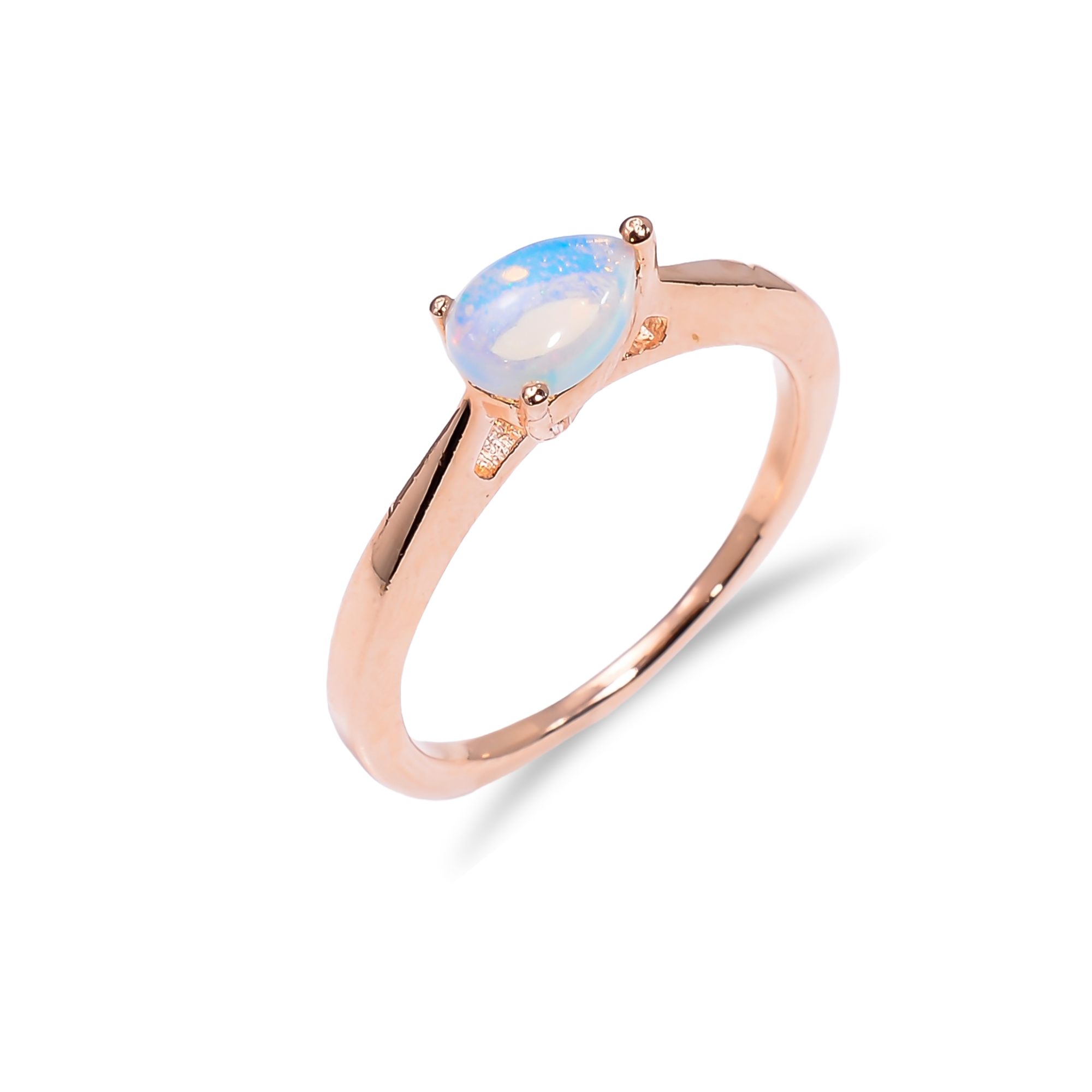 Ethiopian Opal ring in 925 sterling silver with a 7x5mm pear-shaped fire opal, jewelry for women, Himalya Quartz brand