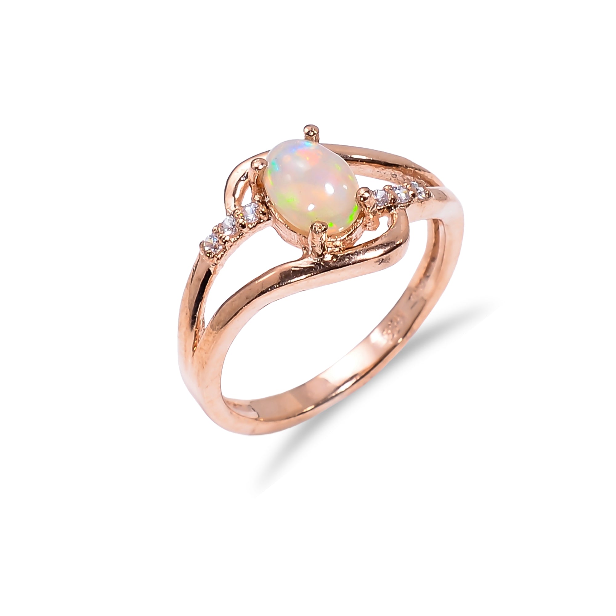 Ethiopian Opal ring with 7x5mm oval opal gemstone set in silver, Himalayan Quartz birthstone jewelry for women.
