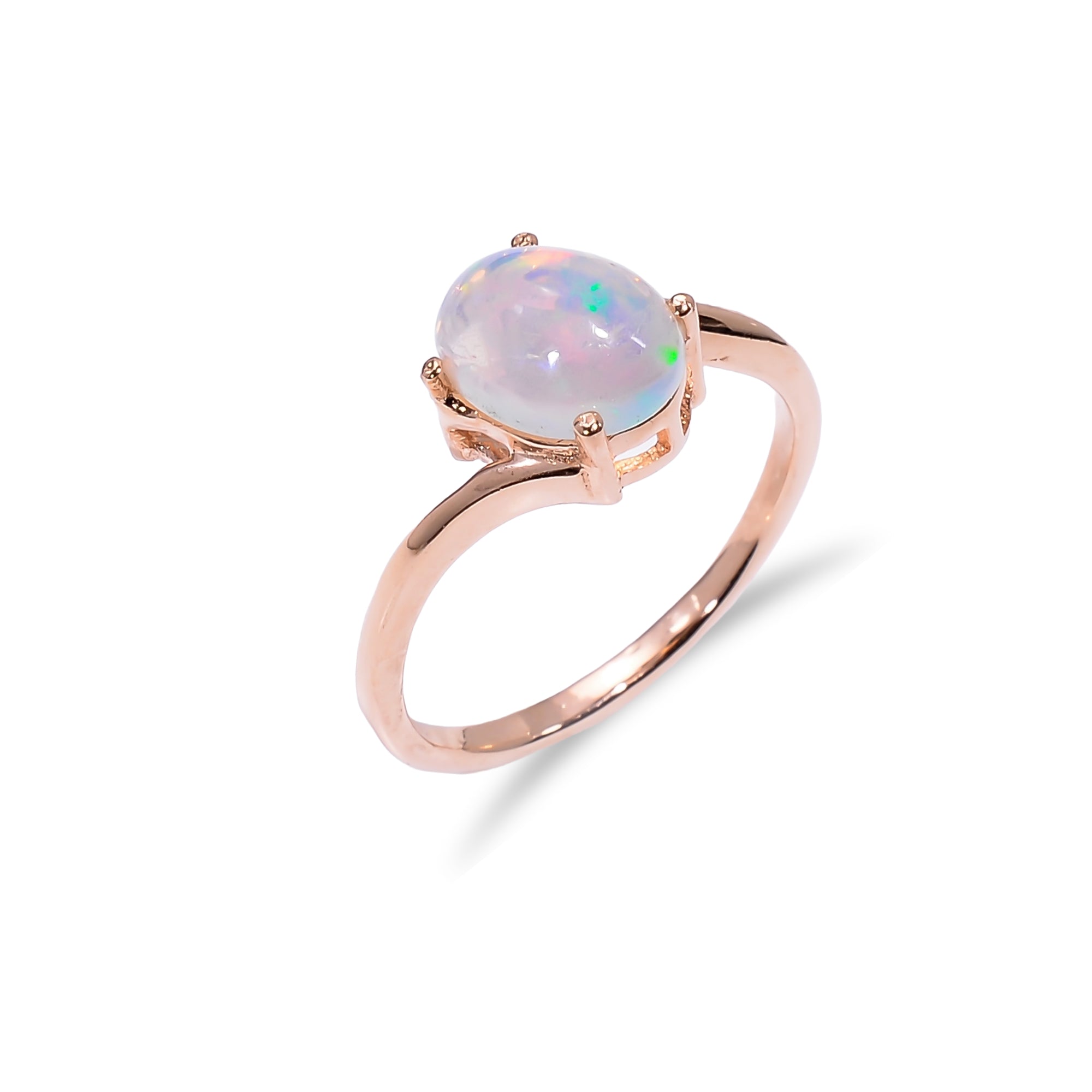 Ethiopian Opal ring in 925 sterling silver with a 7x9mm oval fire opal, stylish statement jewelry for women by Himalya Quartz