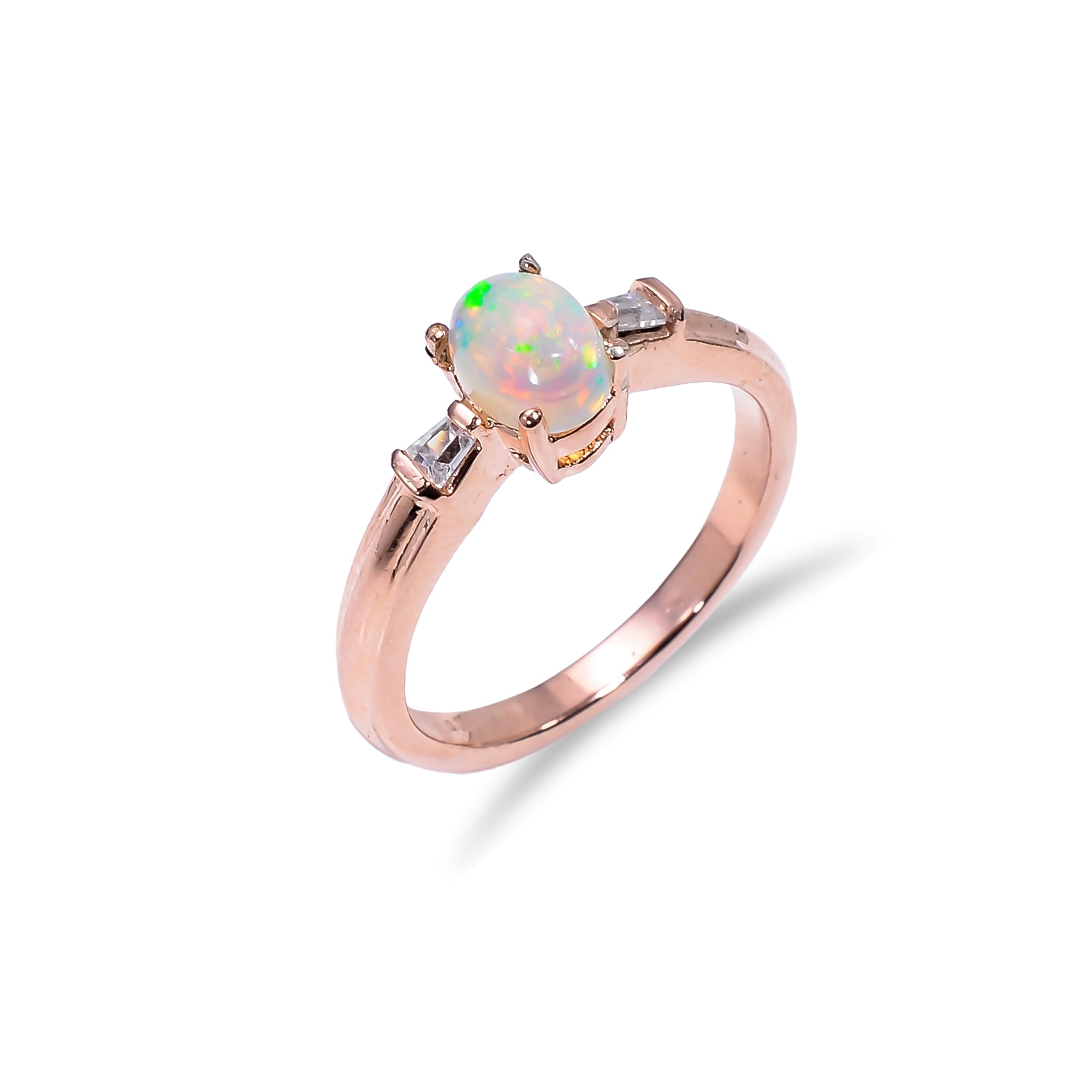 Himalya Quartz natural fire opal ring with 7x5mm oval opal, sterling silver artisan handmade jewelry for women