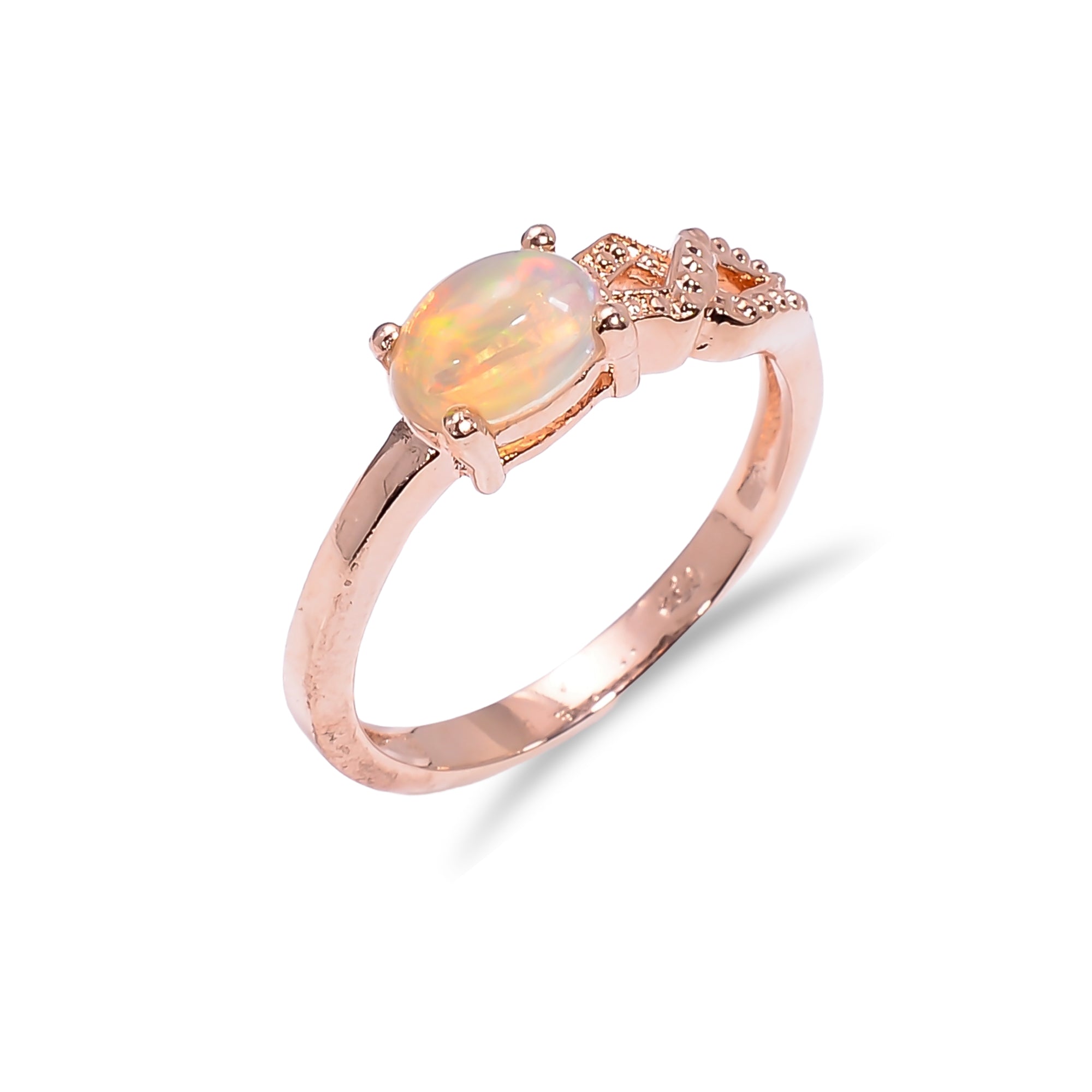 Ethiopian opal ring in 925 sterling silver with 7x5mm fire opal, elegant jewelry for women by Himalya Quartz.