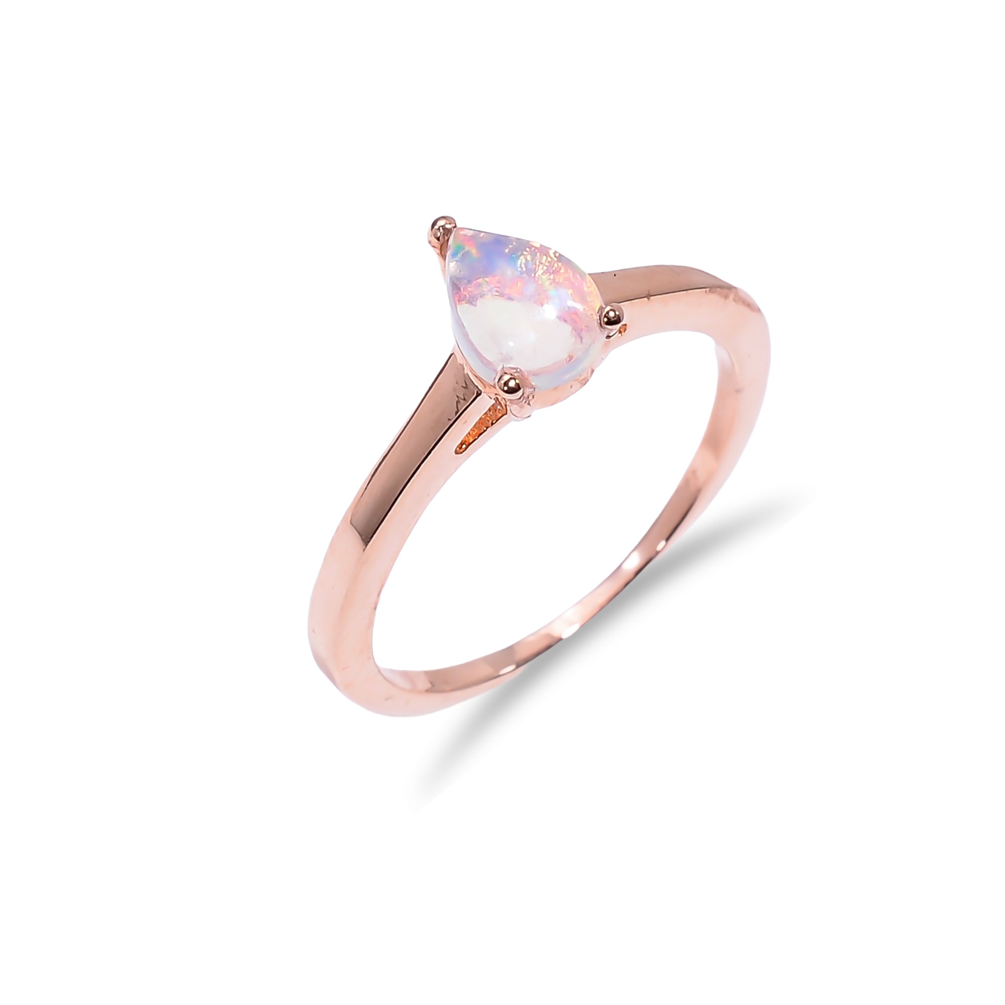 Sterling silver Ethiopian Opal ring with 7x5mm pear-shaped fire opal, designed for women, by Himalya Quartz.