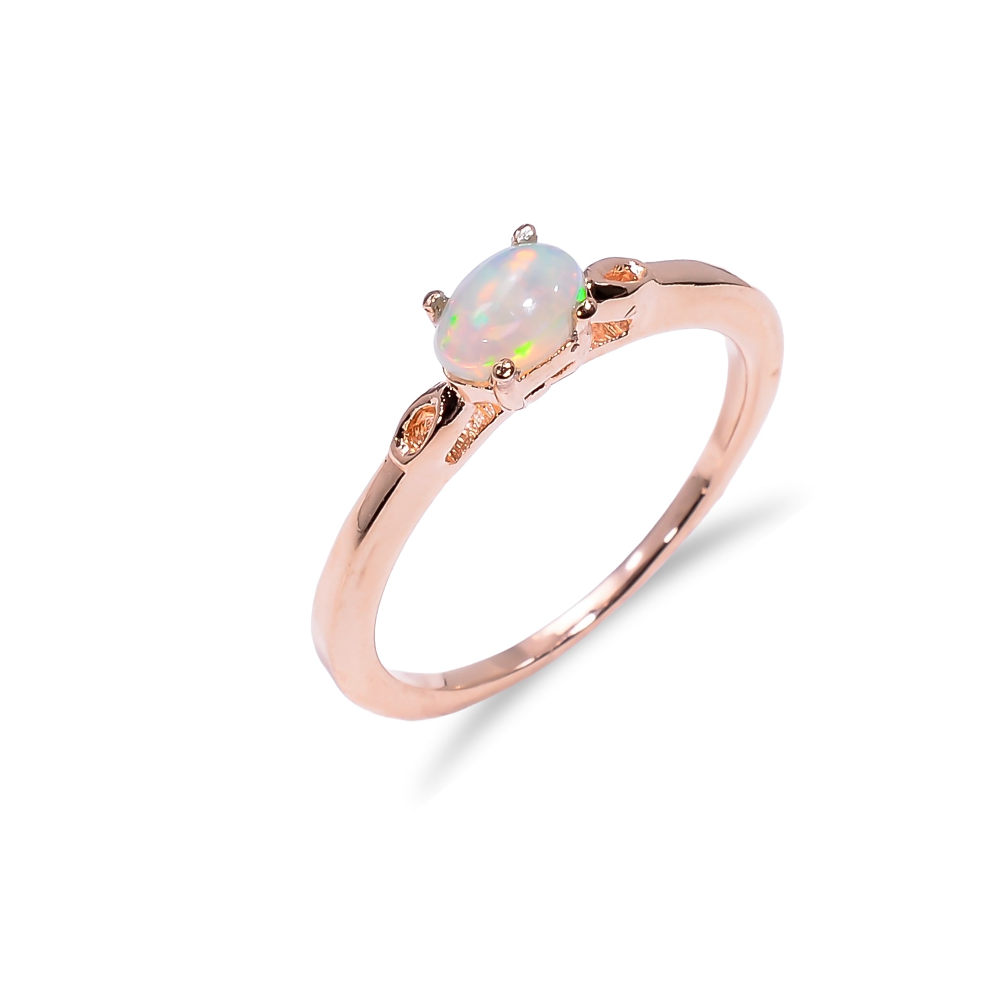 Ethiopian opal ring in 925 sterling silver with a 6x4mm oval fire opal, featuring intricate silver detailing for women.