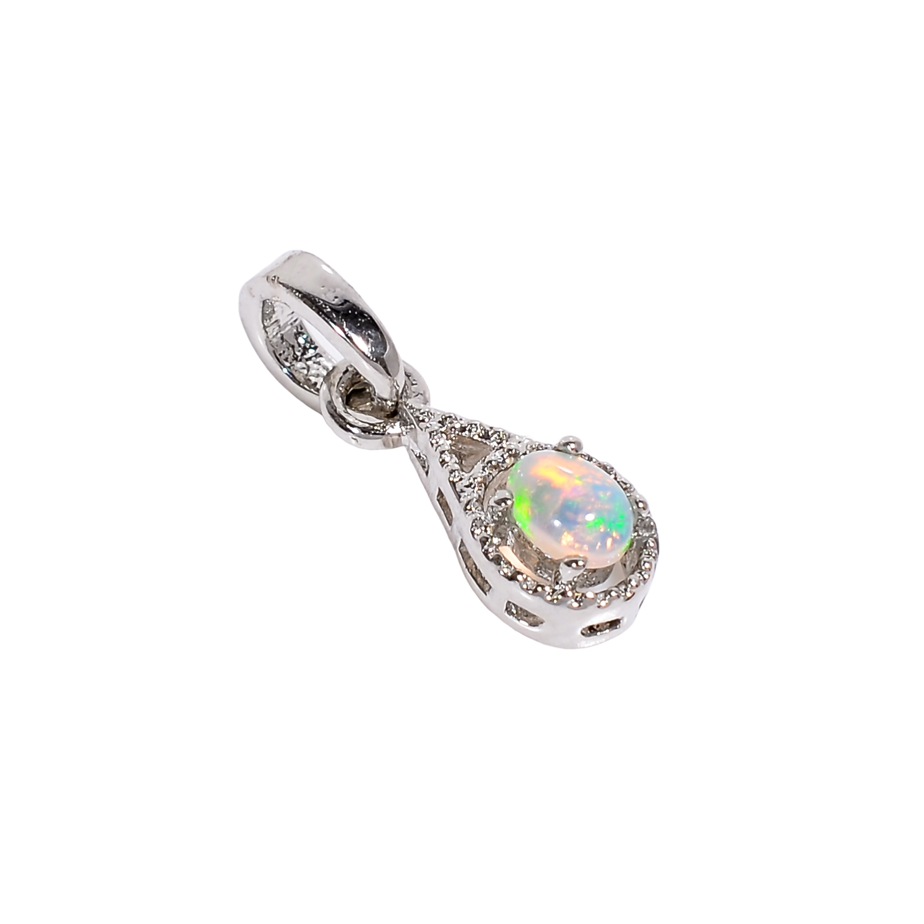 Opal Accent Pendant 3x4mm Oval Gemstone Charm 925 Silver Fine Jewelry Color Play Necklace
