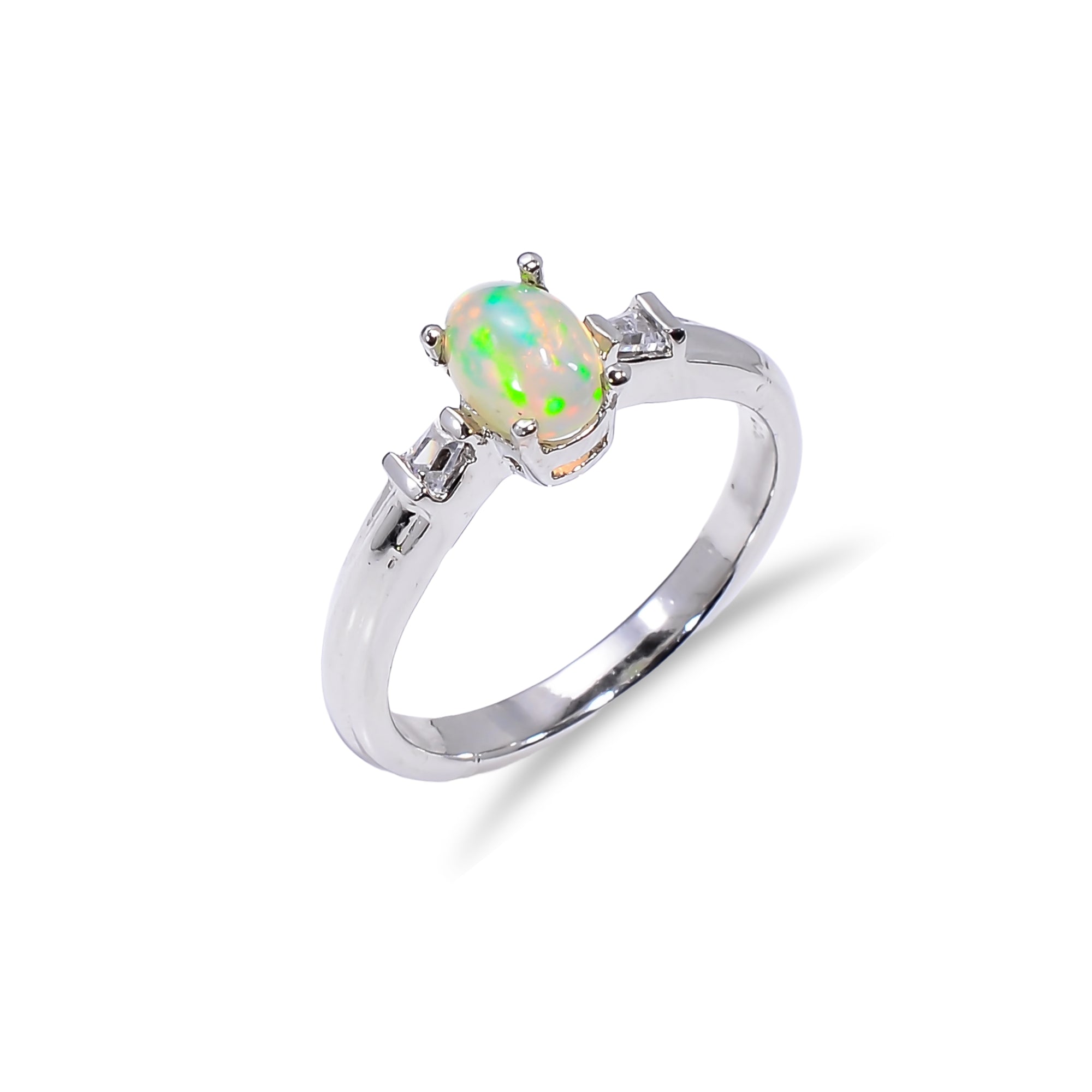 Sterling silver natural fire opal ring with 7x5mm oval opal, artisan handmade jewelry for women by Himalya Quartz