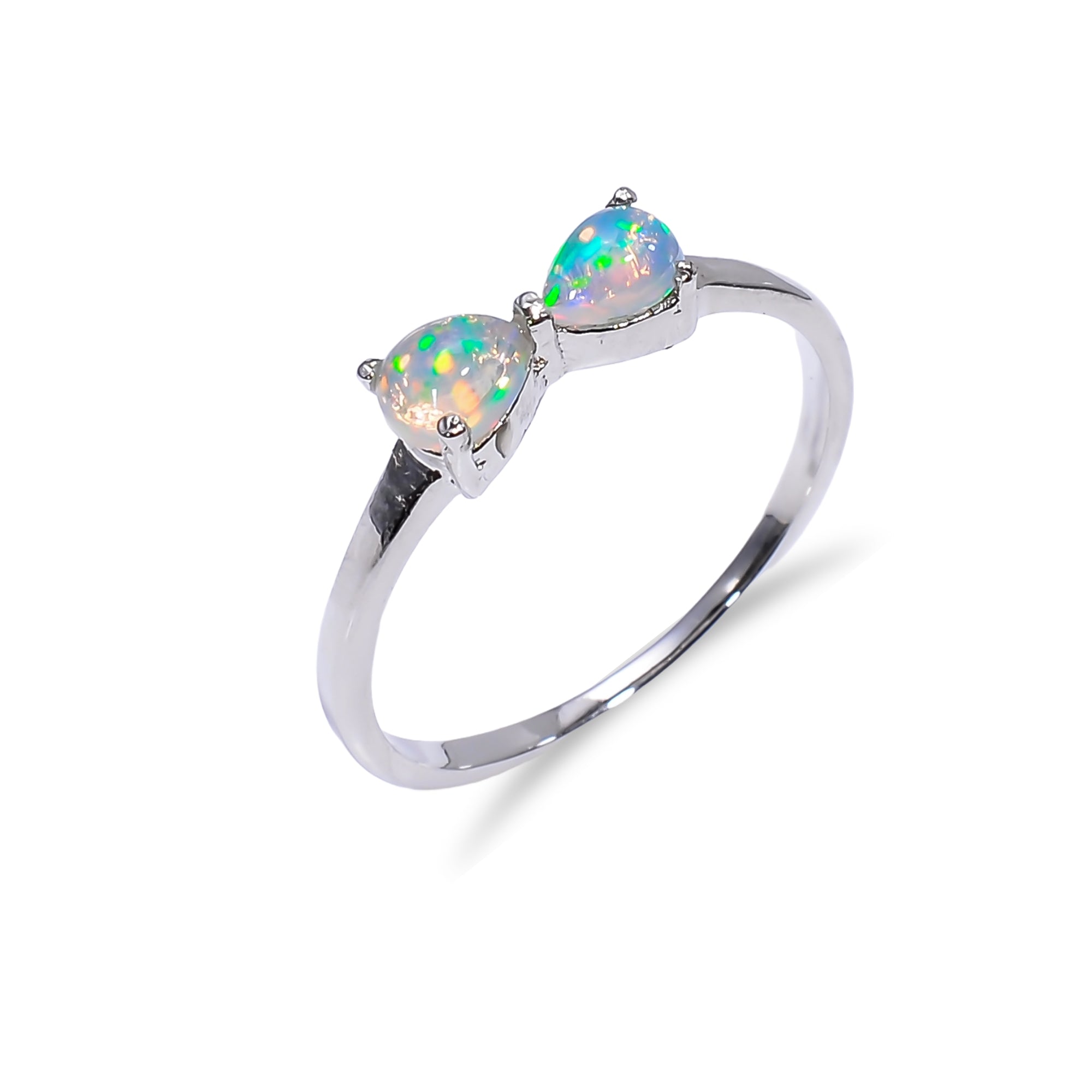 Natural Ethiopian opal ring in 925 sterling silver with a pear-shaped opal, handmade minimalist gemstone jewelry by Himalya Quartz