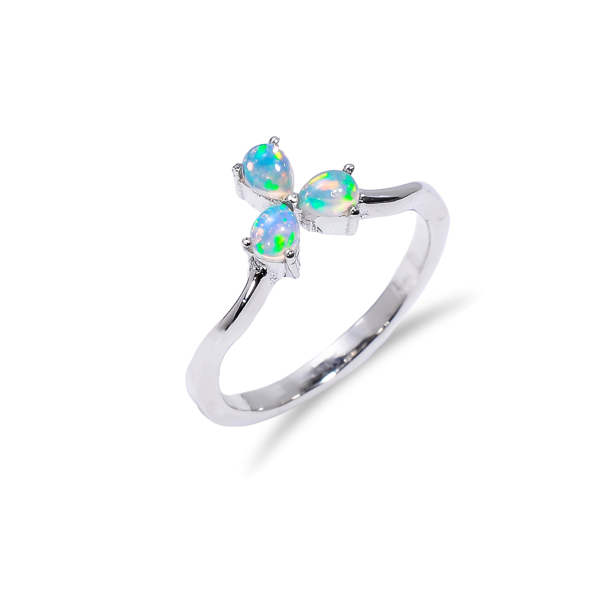 Handmade Ethiopian Opal ring with 925 sterling silver, featuring 3x4mm pear-shaped fire opal jewelry for women.