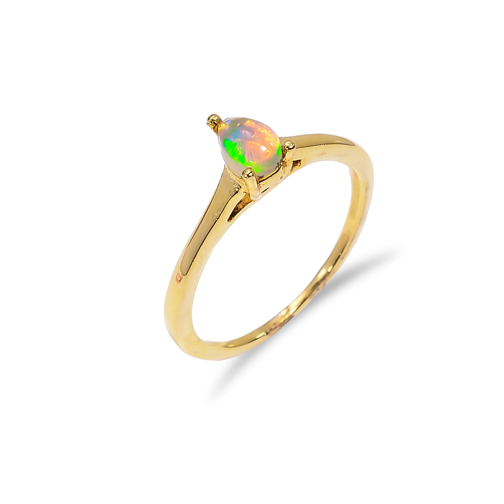 Ethiopian opal ring in 925 sterling silver with natural fire opal, handmade women’s opal ring featuring 6x4mm gemstone.
