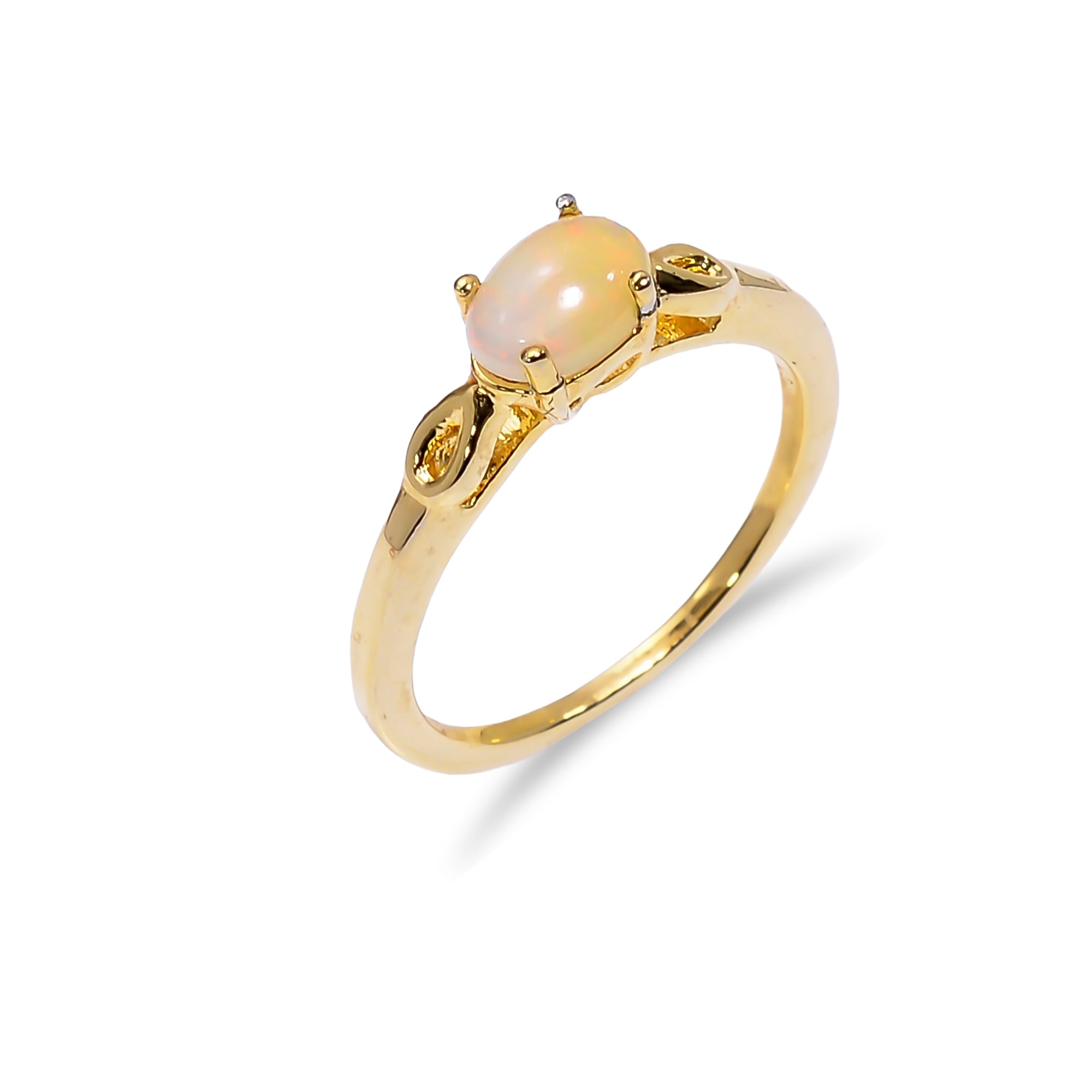 Sterling silver boho Ethiopian opal ring with 7x5mm oval fire opal for women, featuring a unique, vibrant gemstone setting.