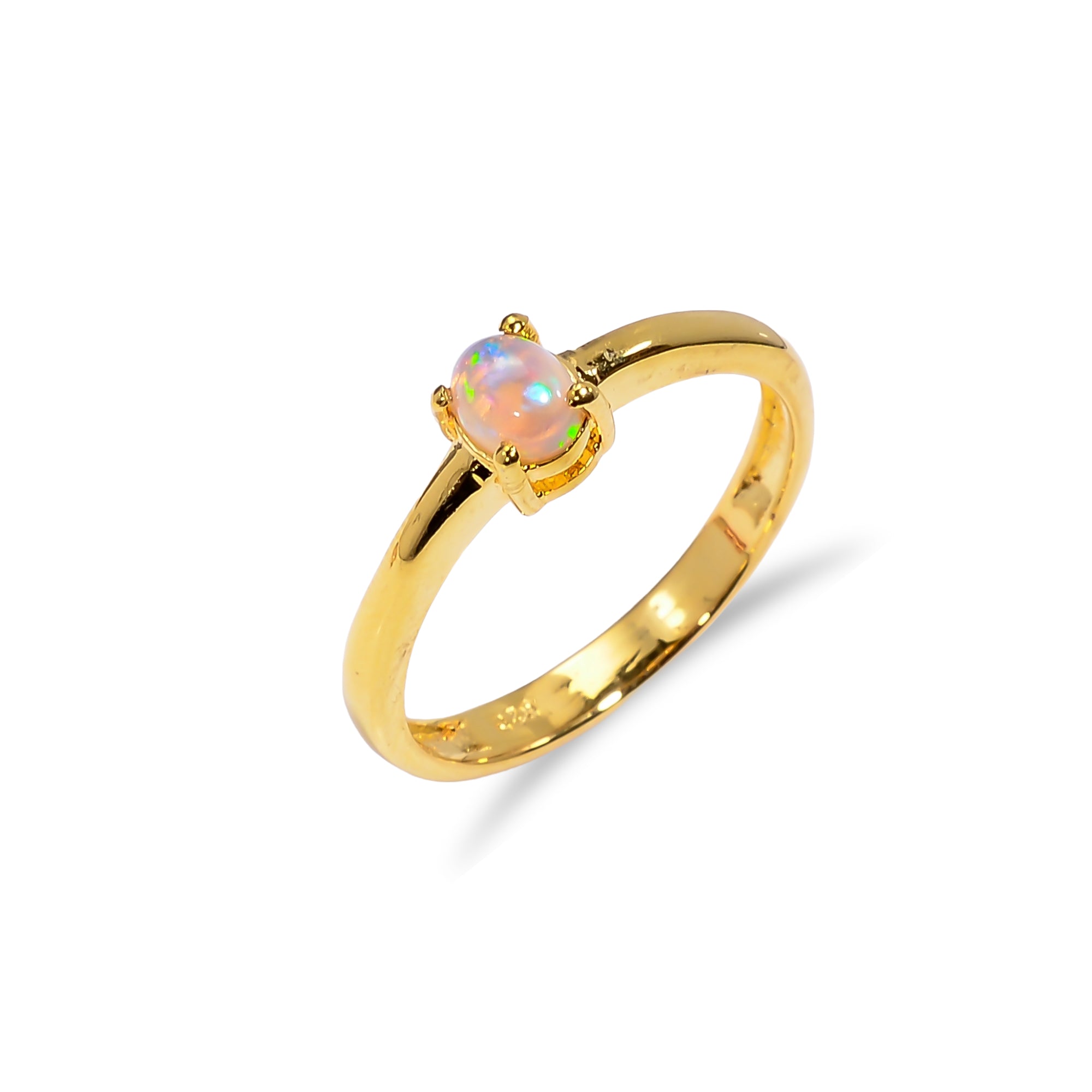 Oval Ethiopian Opal ring in 925 sterling silver featuring a 3x5mm opal stone, handmade jewelry for women by Himalya Quartz