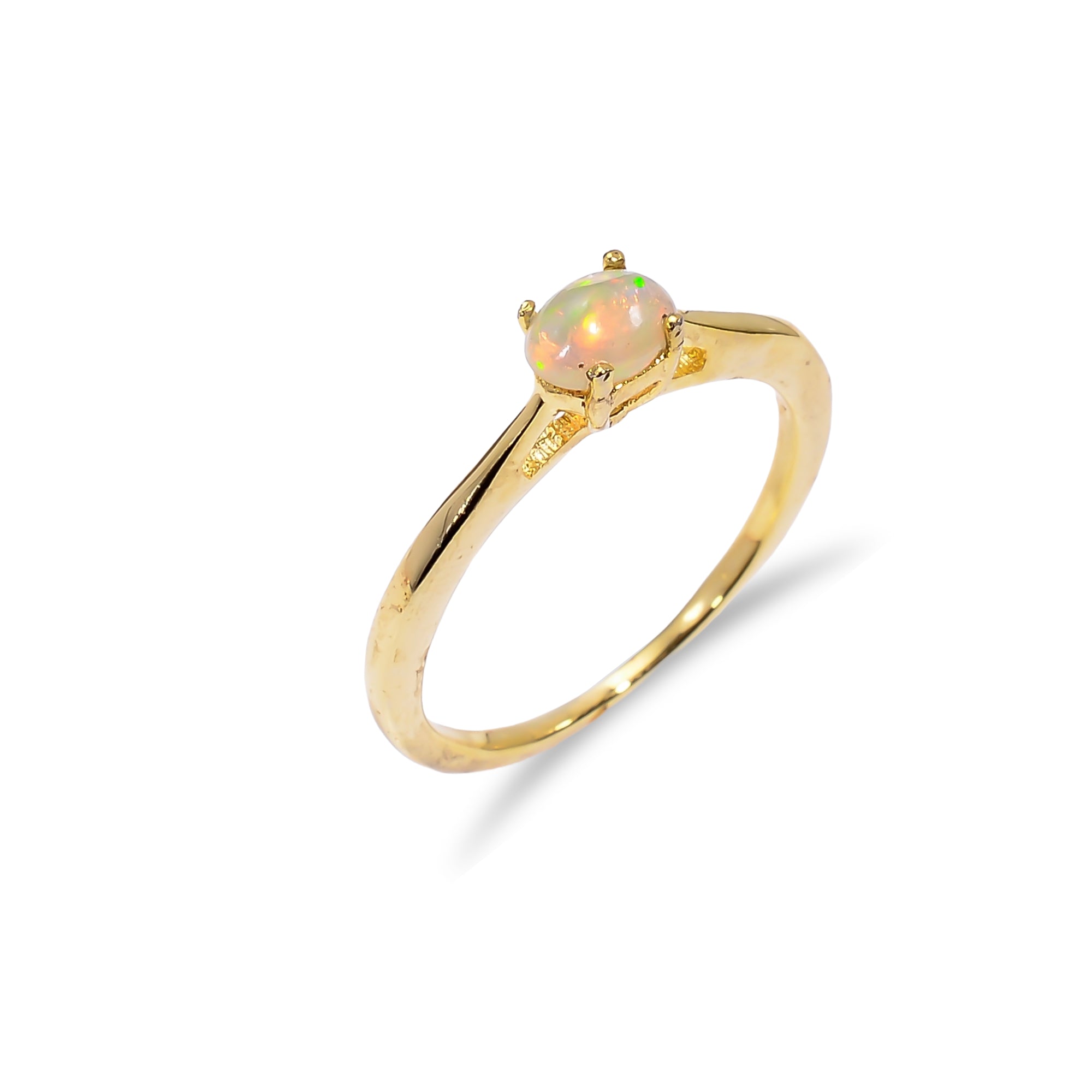 Ethiopian fire opal ring for women with natural October birthstone, set in 925 sterling silver, from Himalya Quartz.