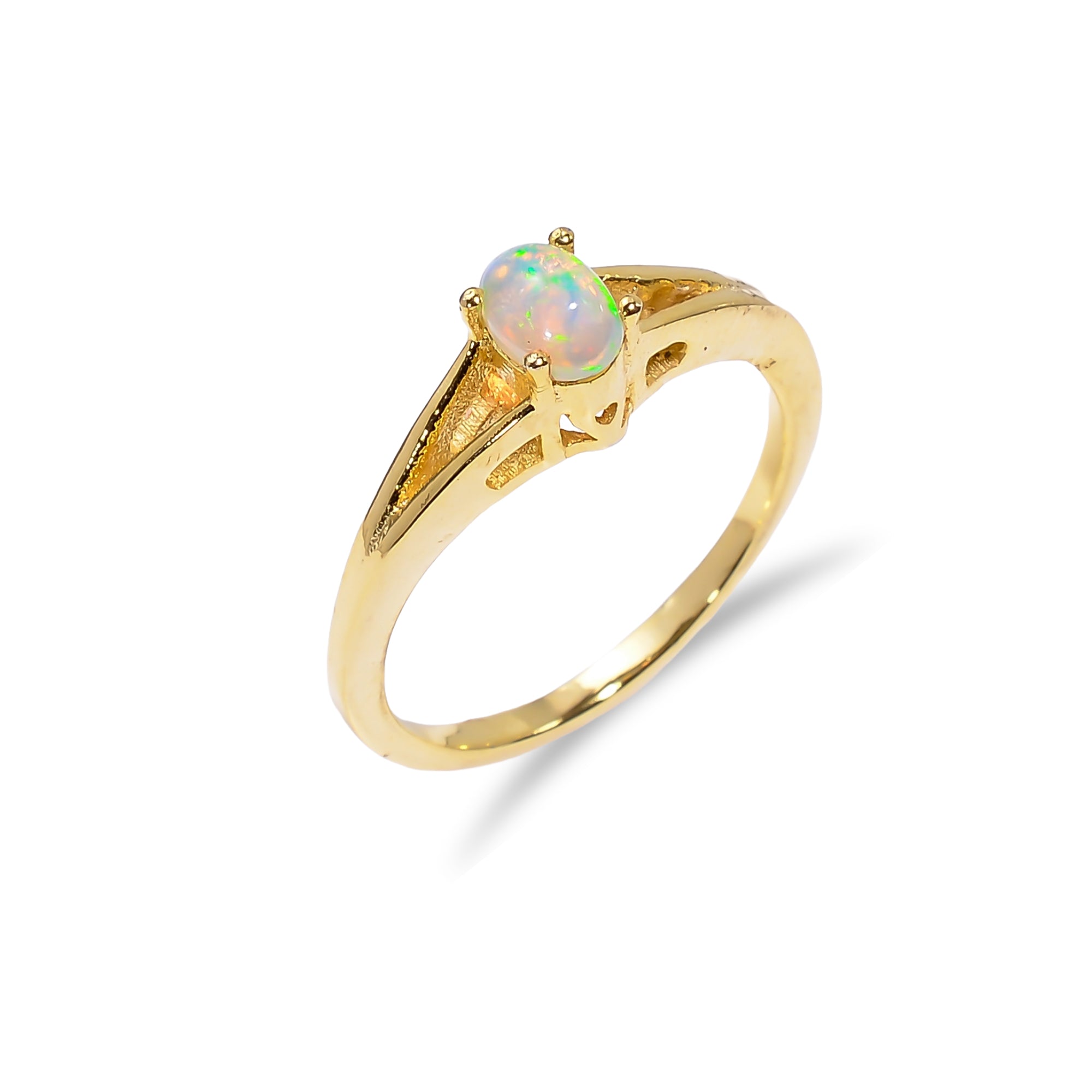 Sterling silver Ethiopian opal ring with 4x6mm oval fire opal, elegant jewelry for women, by Himalya Quartz